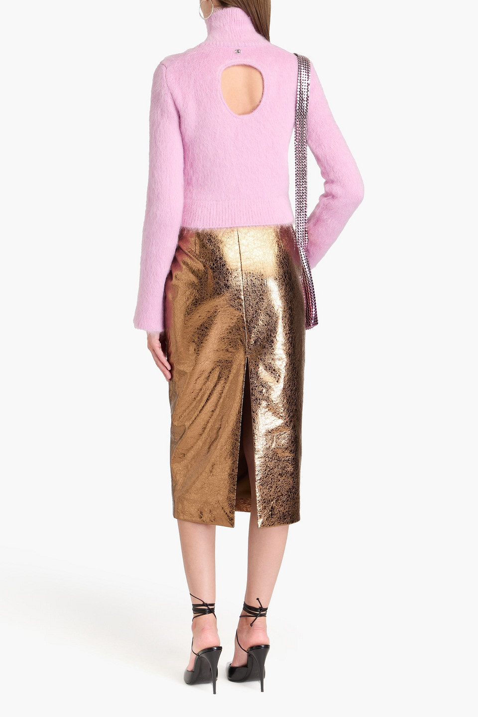 RABANNE CROPPED CUTOUT BRUSHED WOOL TURTLENECK SWEATER