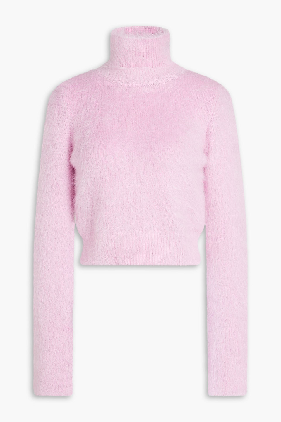 Rabanne Cropped Cutout Brushed Wool Turtleneck Sweater In Baby Pink