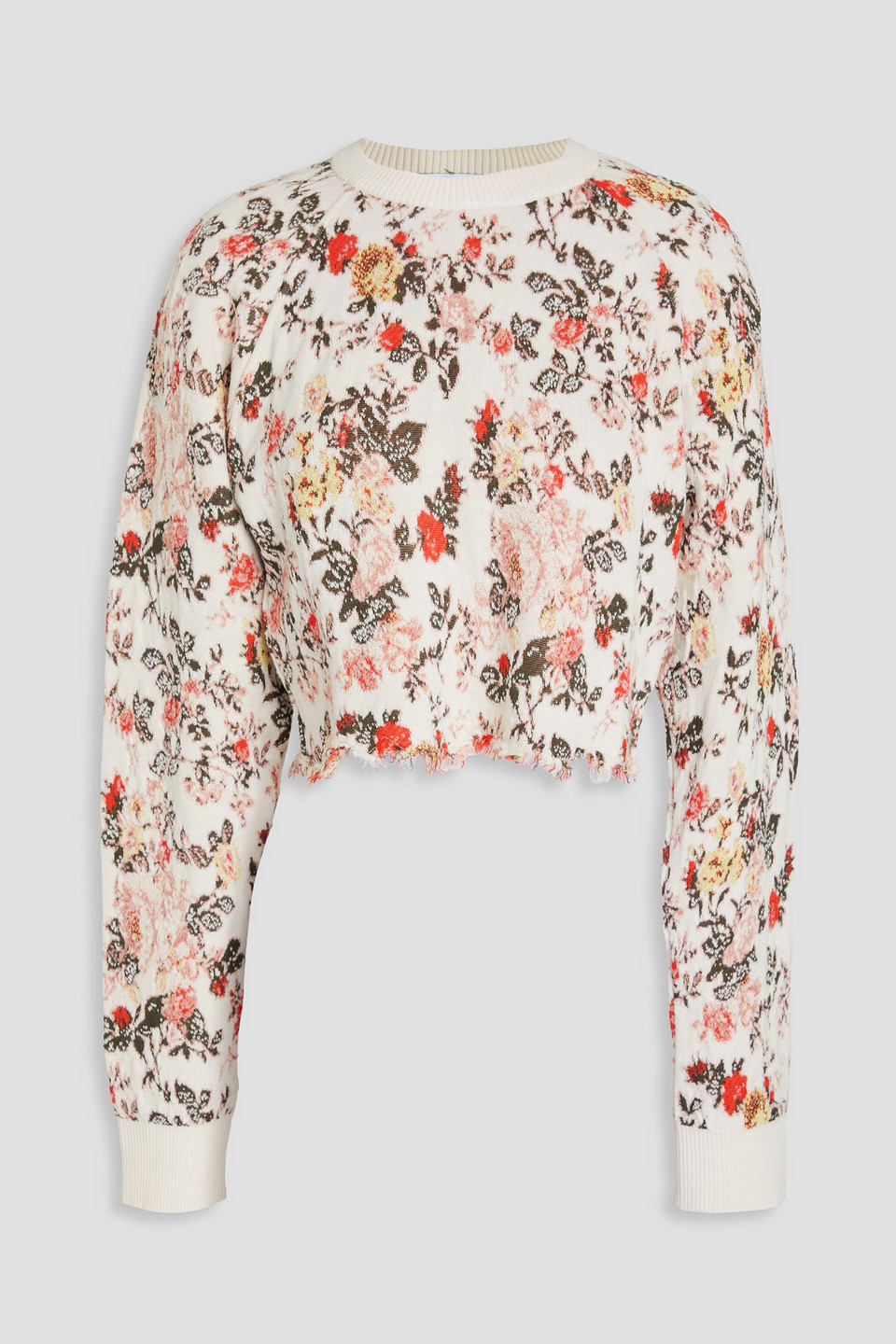 Rabanne Cropped Jacquard-knit Wool-blend Sweater In Off-white