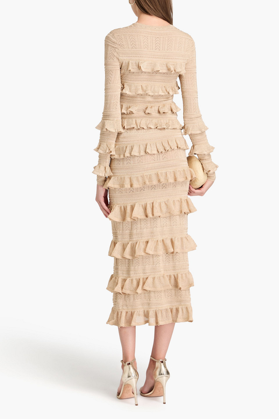 Zimmermann Matchmaker Ruffle Metallic Pointelle Sweater Skirt In Beige
