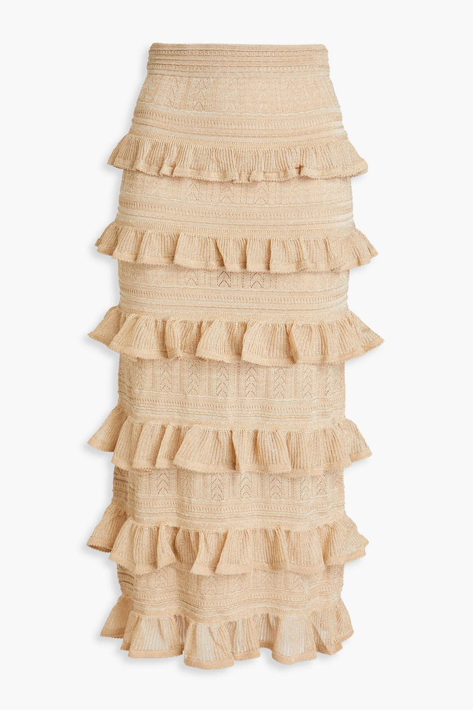 Zimmermann - Ruffled metallic pointelle-knit midi skirt - Neutral - 0
