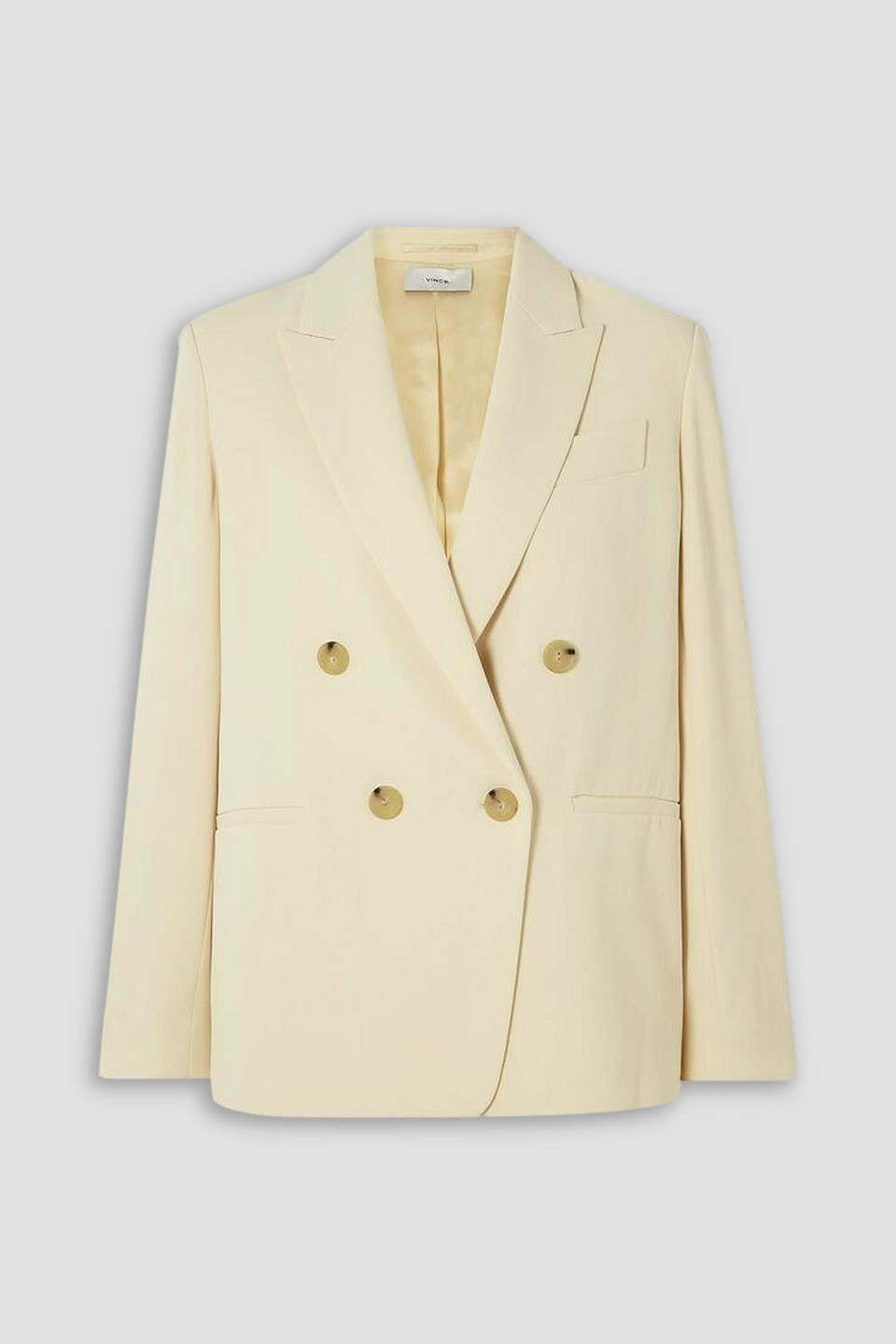 Vince Double-breasted -crepe Blazer In Cream