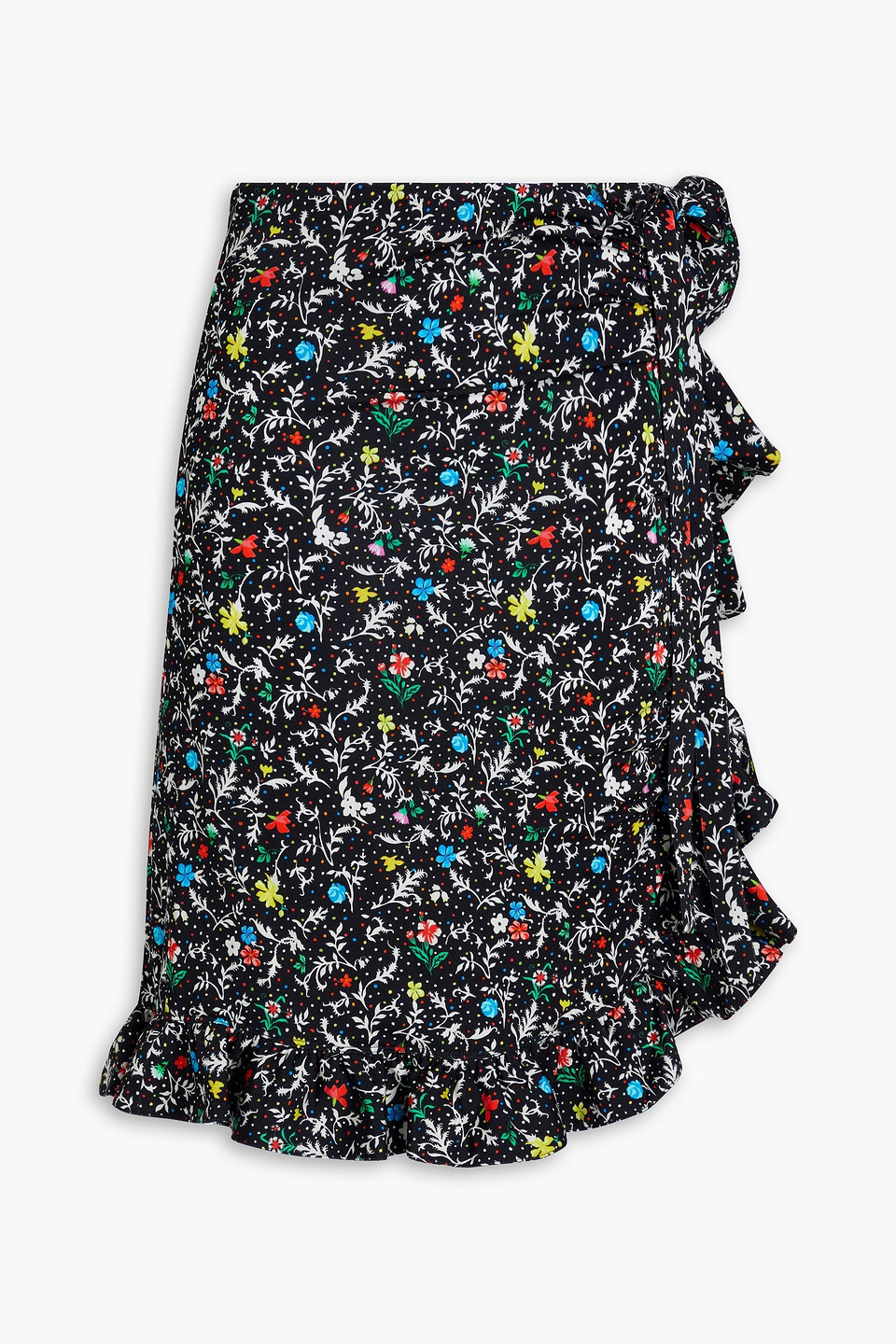 RABANNE - Wrap-effect ruffled floral-print jersey skirt - Black - FR 38