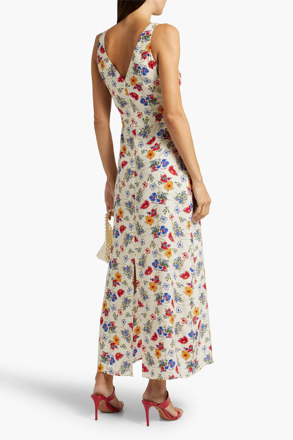 HVN MAX FLORAL-PRINT SILK-SATIN MAXI DRESS