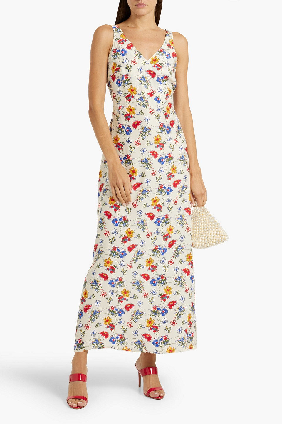 HVN MAX FLORAL-PRINT SILK-SATIN MAXI DRESS