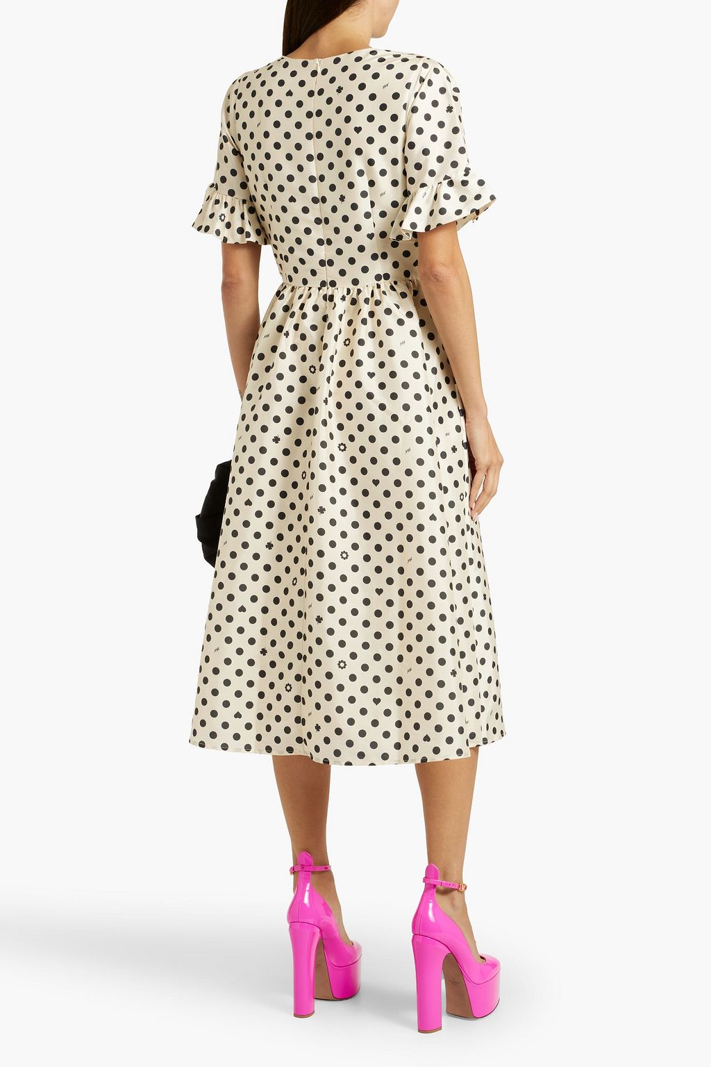 HVN Willow ruffled printed taffeta midi dress