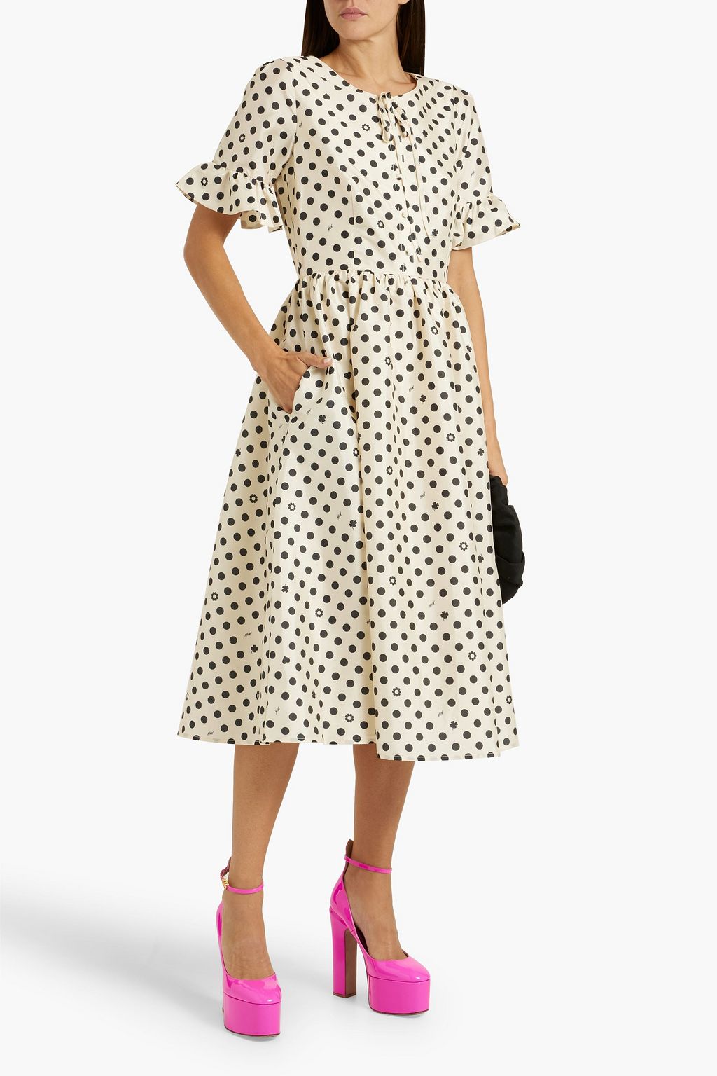 HVN Willow ruffled printed taffeta midi dress