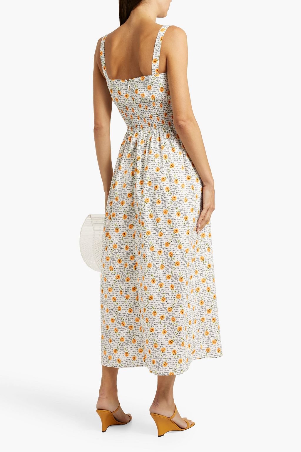 HVN Laura shirred printed cotton midi dress