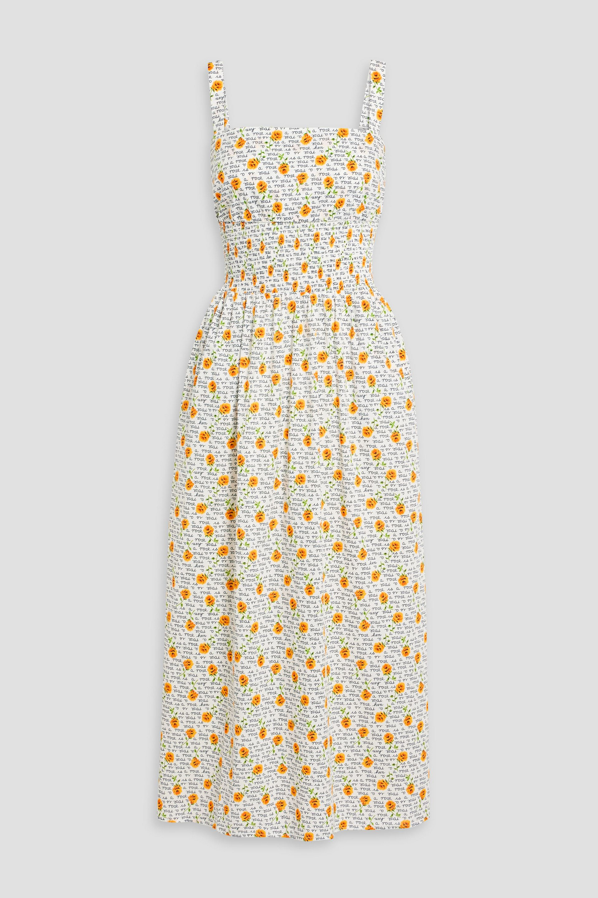 HVN Laura shirred printed cotton midi dress thumbnail