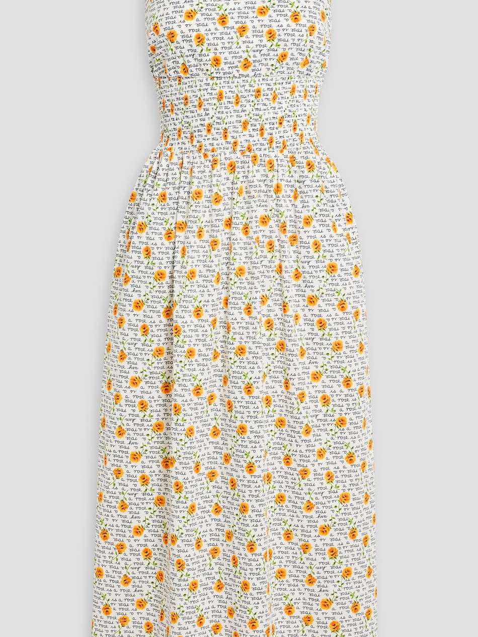 laura shirred printed cotton midi dress