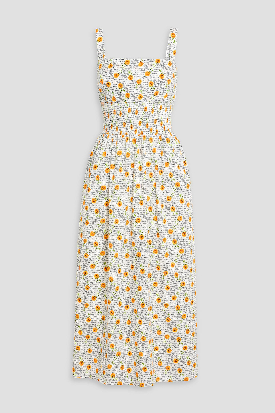 Hvn Laura Shirred Printed Cotton Midi Dress In White