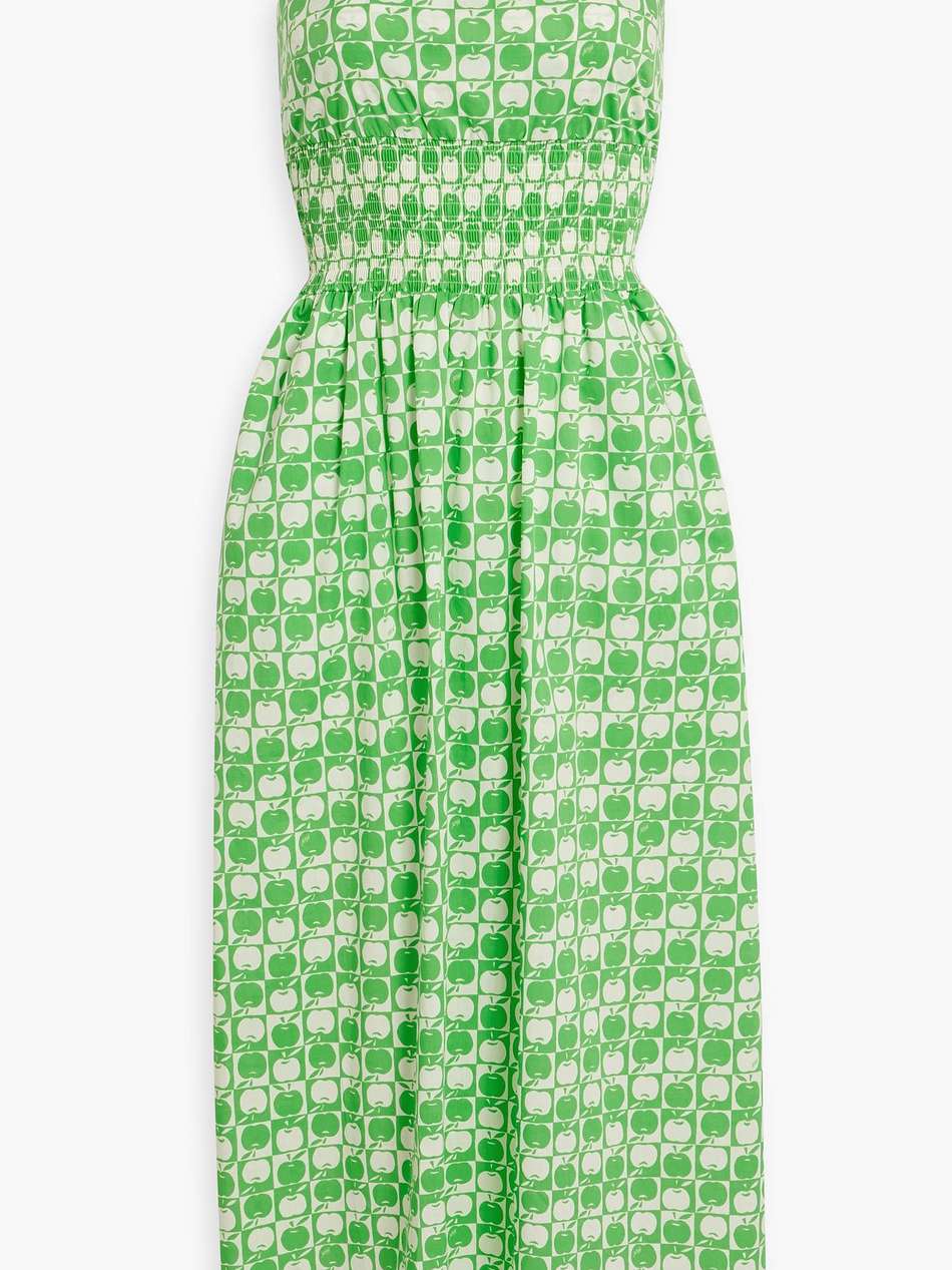 laura shirred printed cotton-blend poplin midi dress