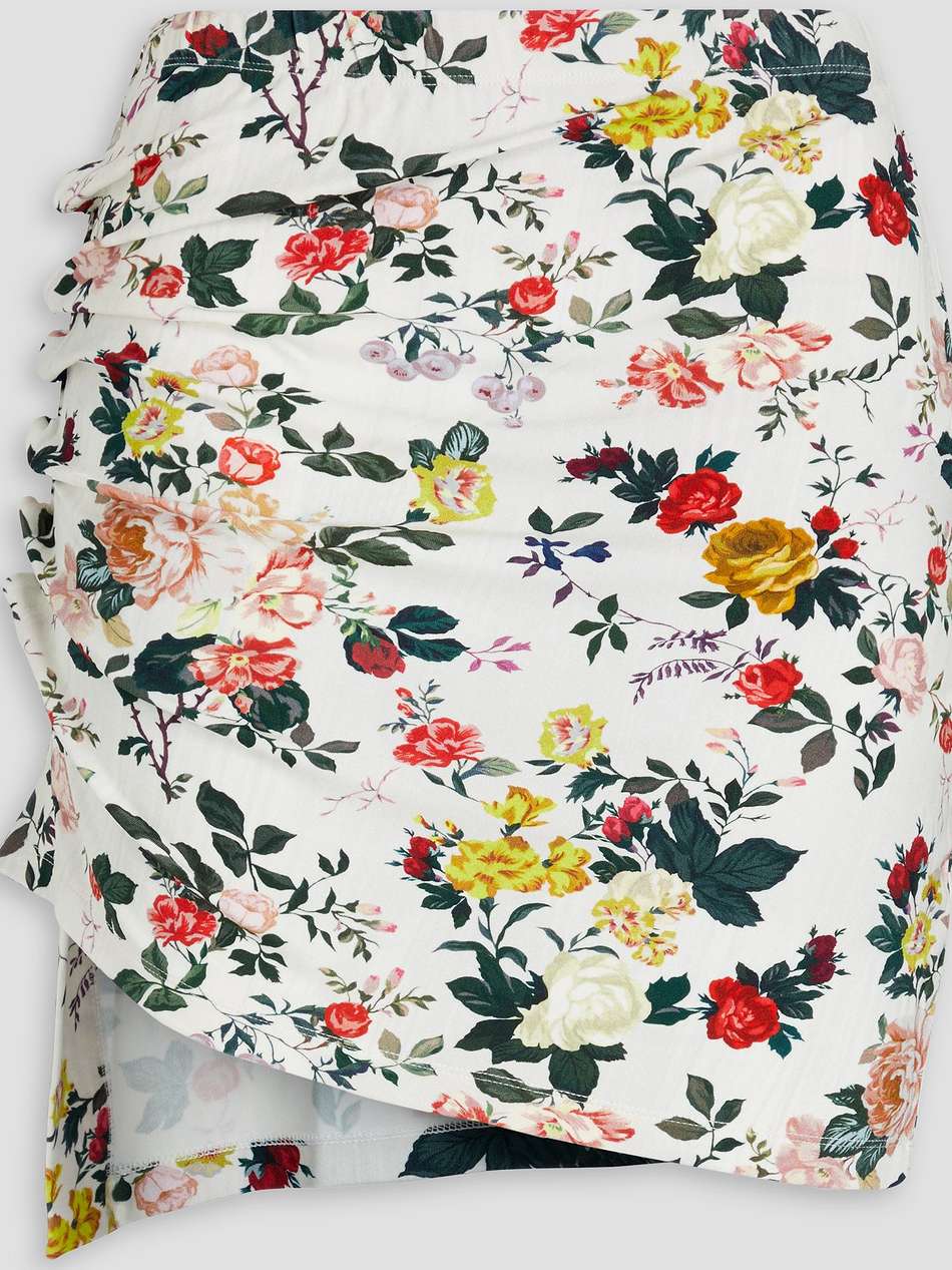 ruched floral-print jersey mini skirt