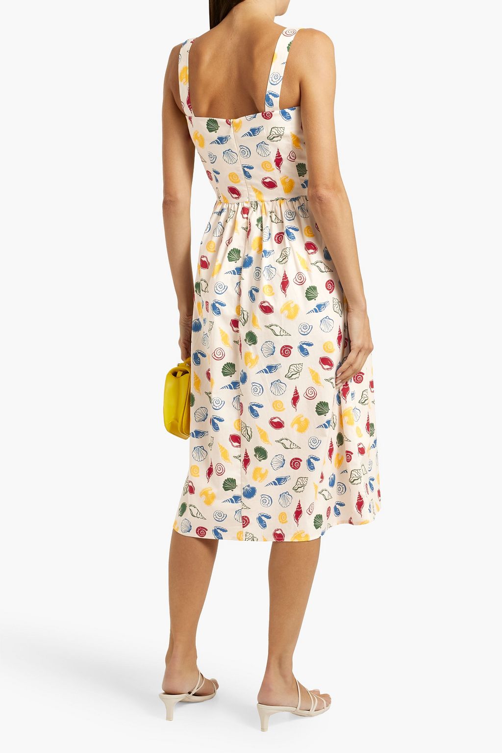 HVN Laura lace-up printed cotton-blend poplin midi dress