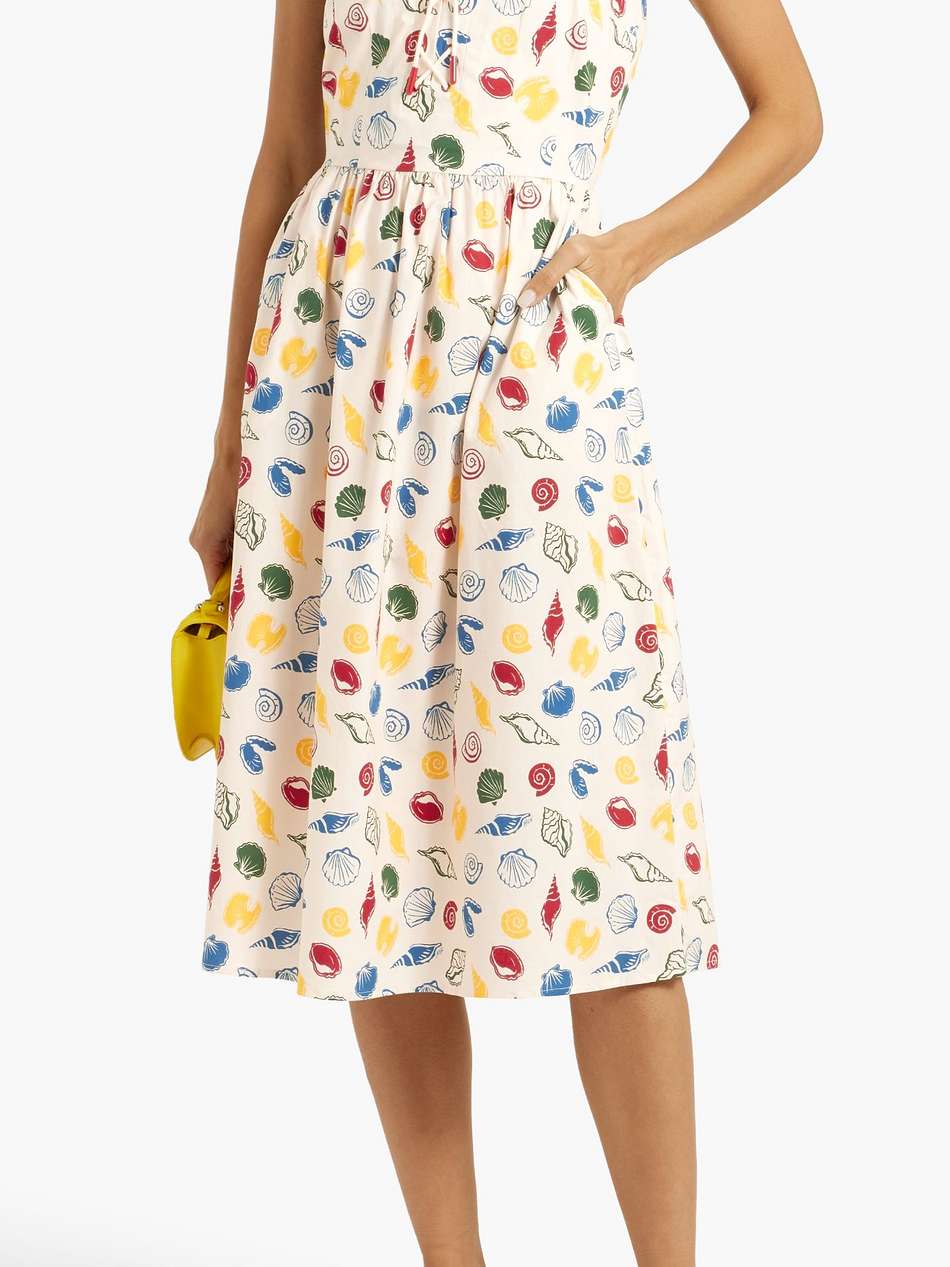 laura lace-up printed cotton-blend poplin midi dress