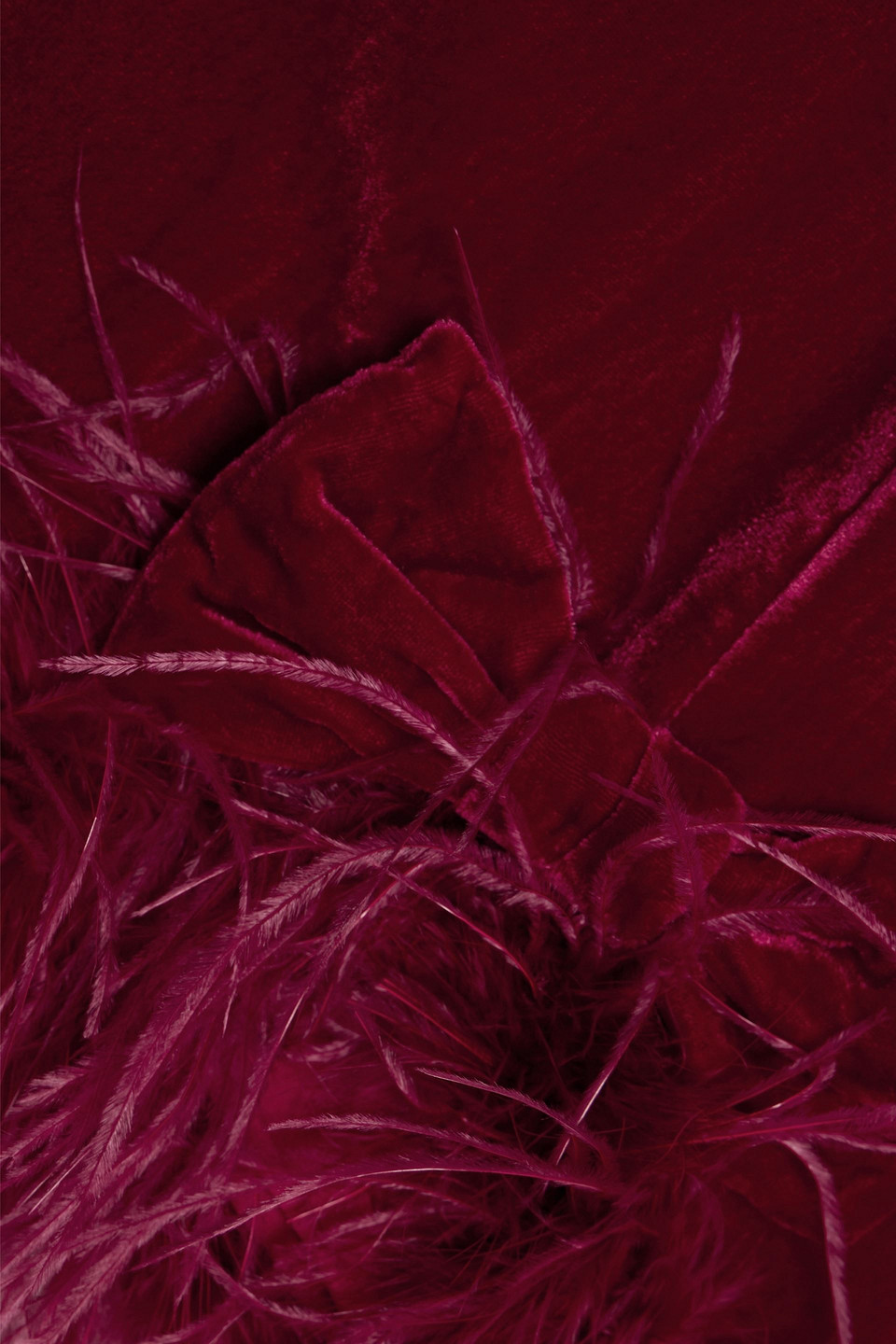 HVN VALENTINA FEATHER-TRIMMED VELVET MINI DRESS