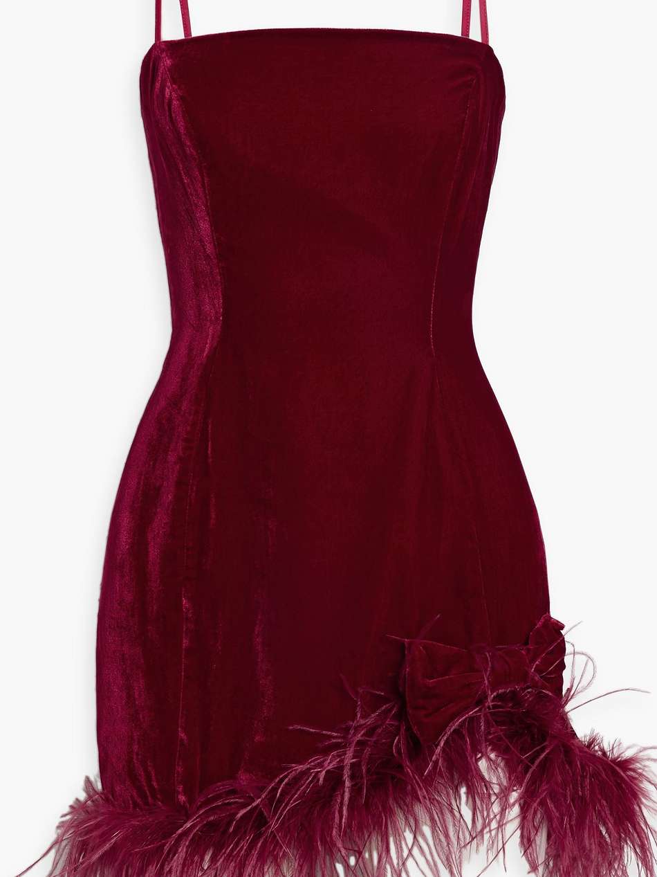 valentina feather-trimmed velvet mini dress