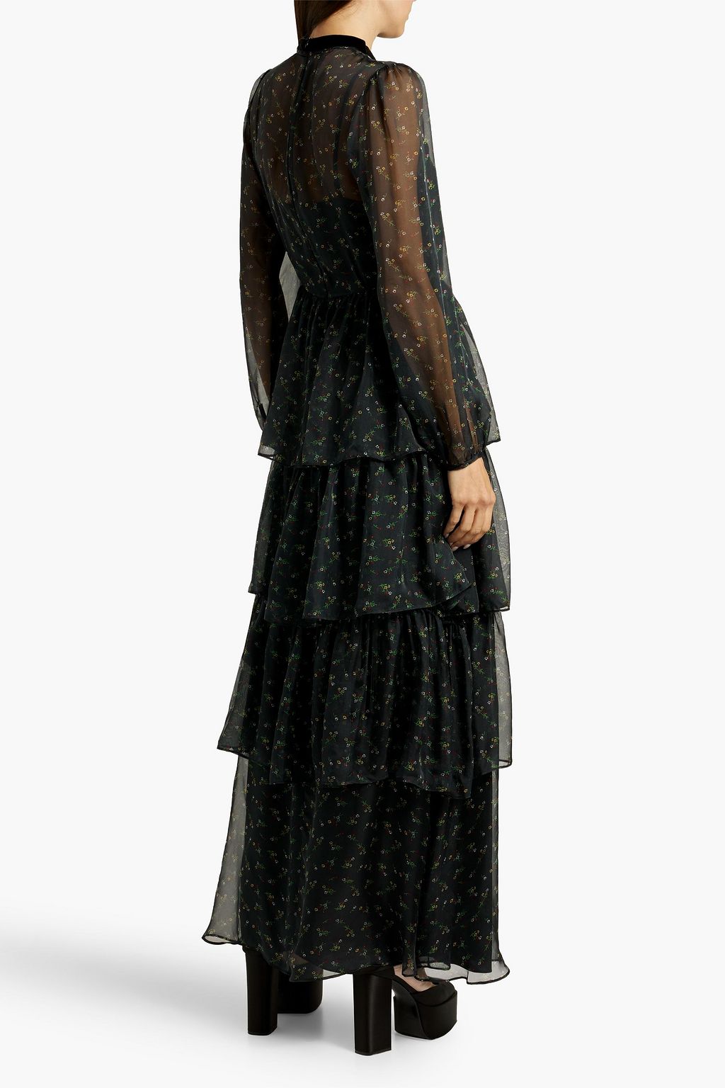 HVN Amelia tiered floral-print silk-chiffon maxi dress
