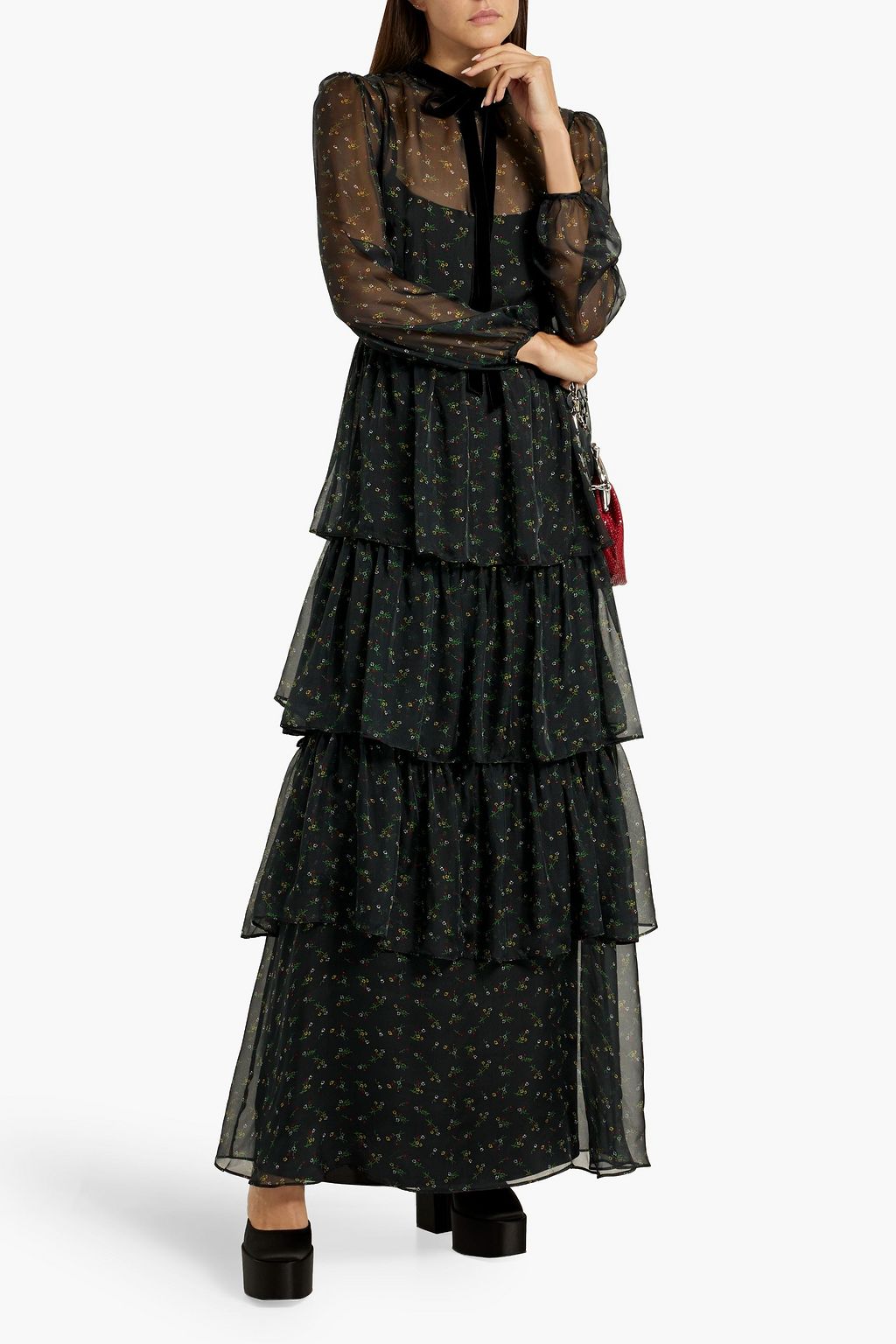 HVN Amelia tiered floral-print silk-chiffon maxi dress