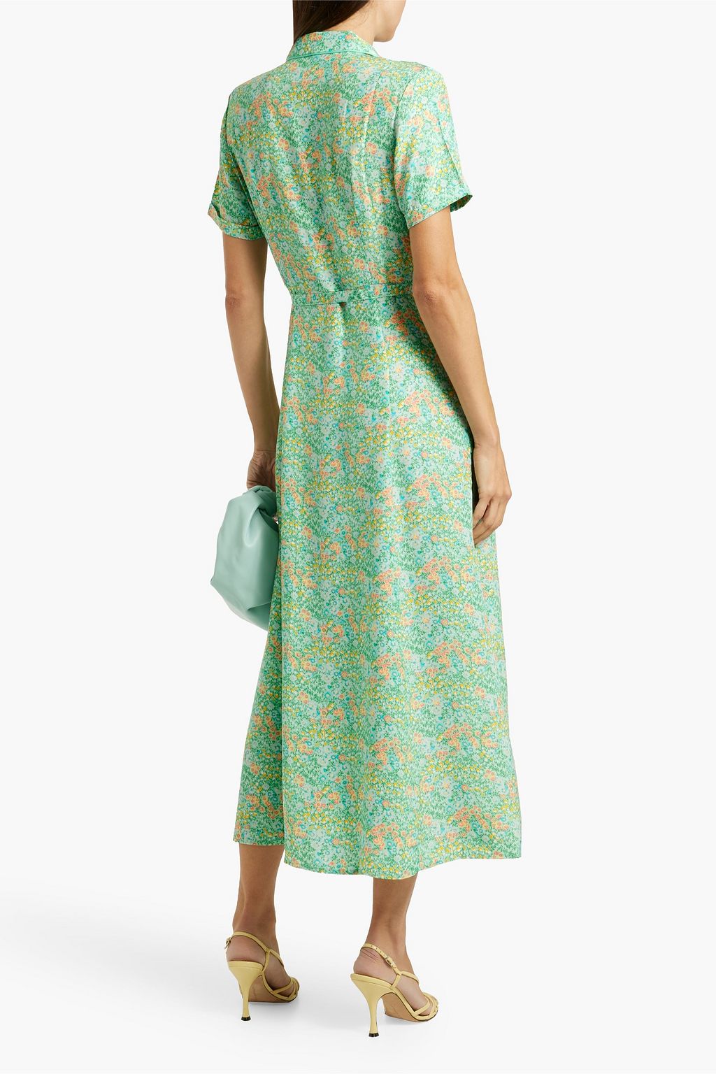 HVN Maria floral-print silk-satin midi shirt dress