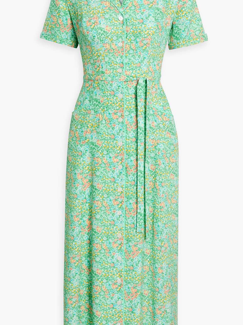 maria floral-print silk-satin midi shirt dress