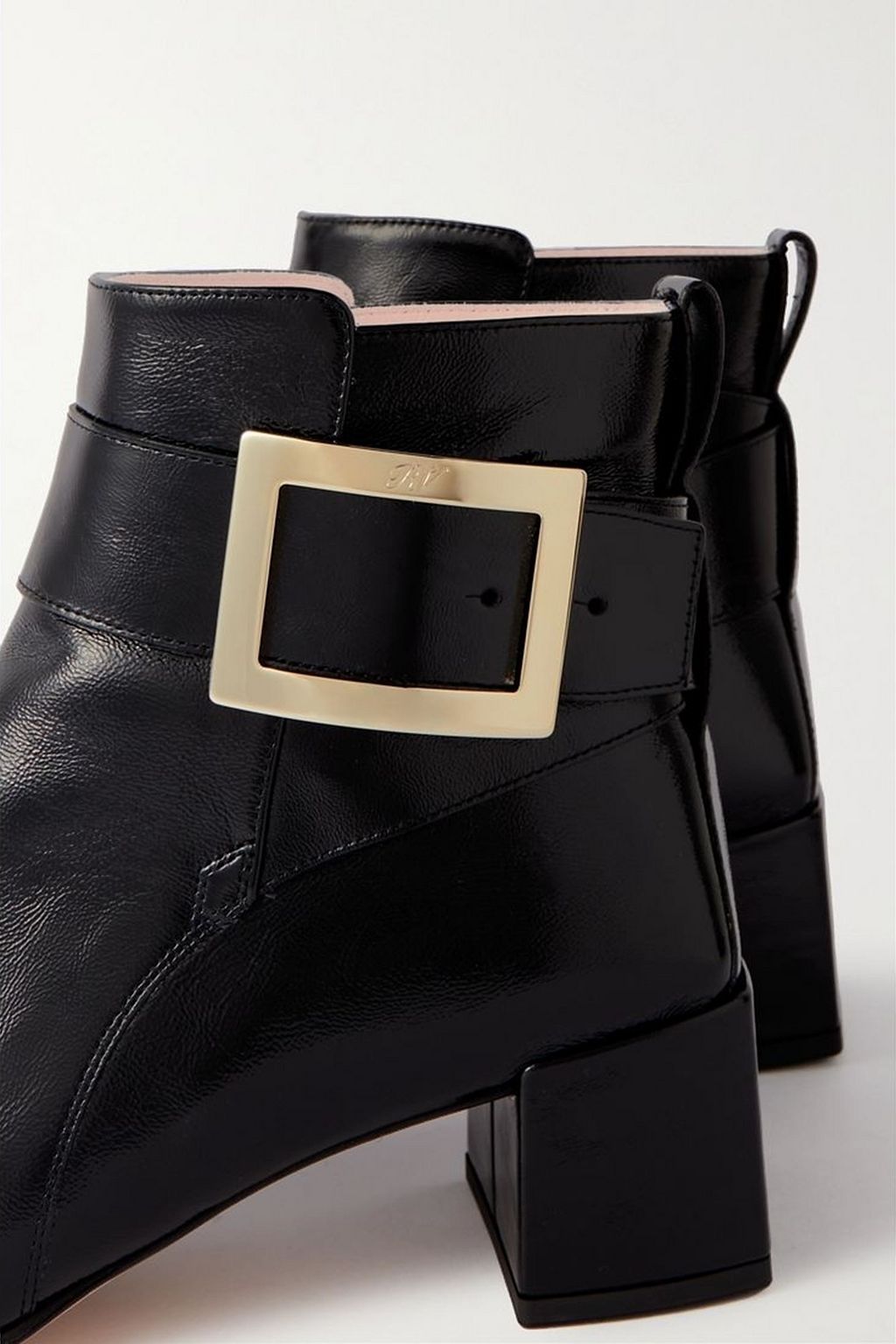ROGER VIVIER City buckled glossed-leather ankle boots