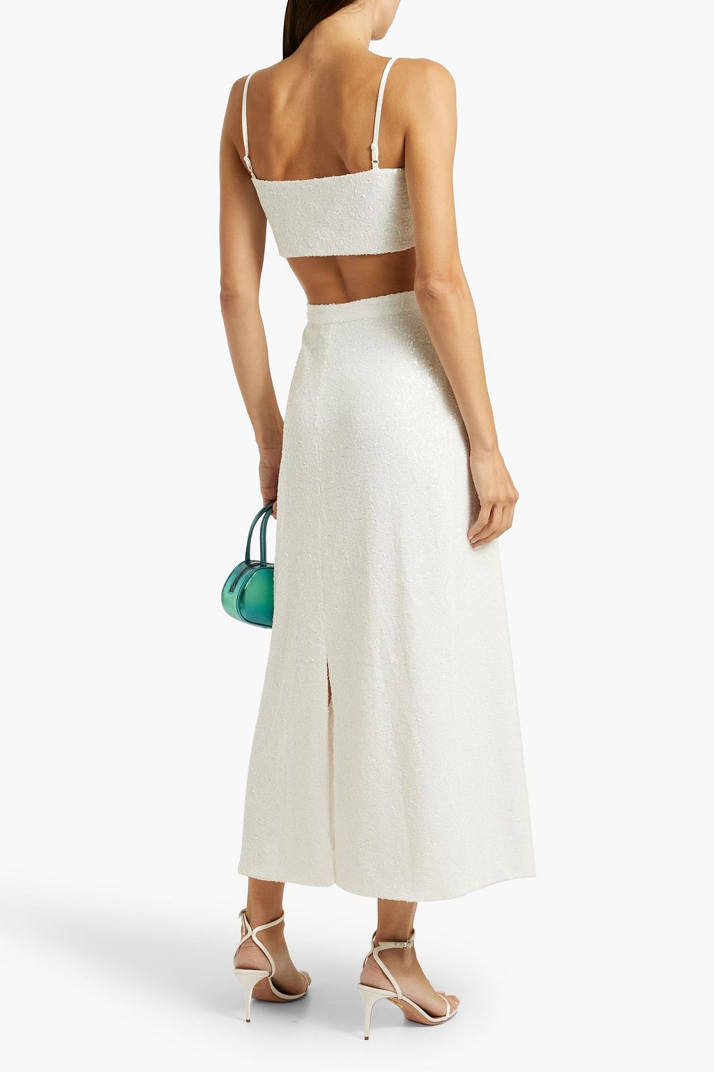 HVN Affie sequined tulle cropped top and midi skirt set