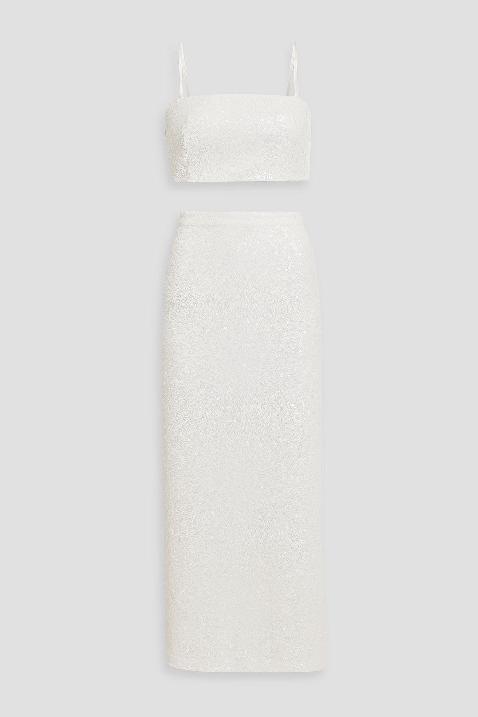 Hvn Affie Sequined Tulle Cropped Top And Midi Skirt Set In White