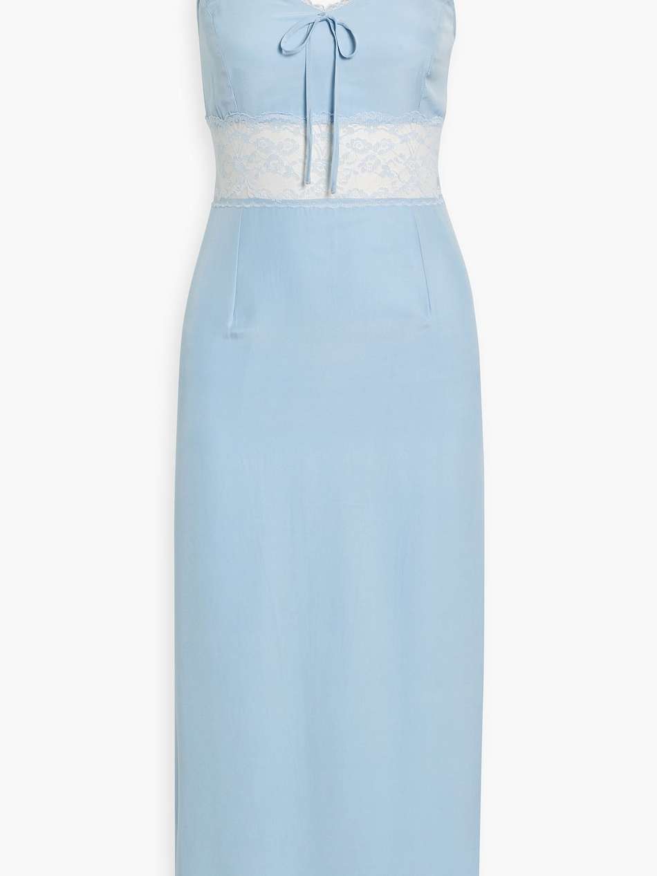 chrissy corded lace-paneled silk-crepe midi dress