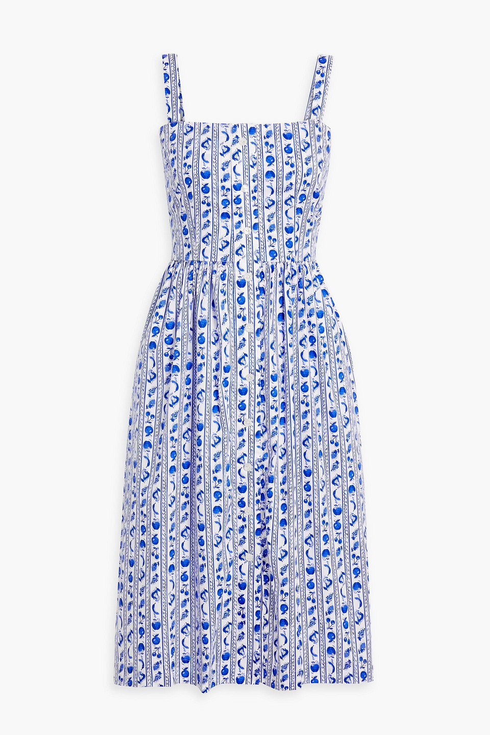Hvn Laura Printed Cotton-blend Poplin Dress In Blue