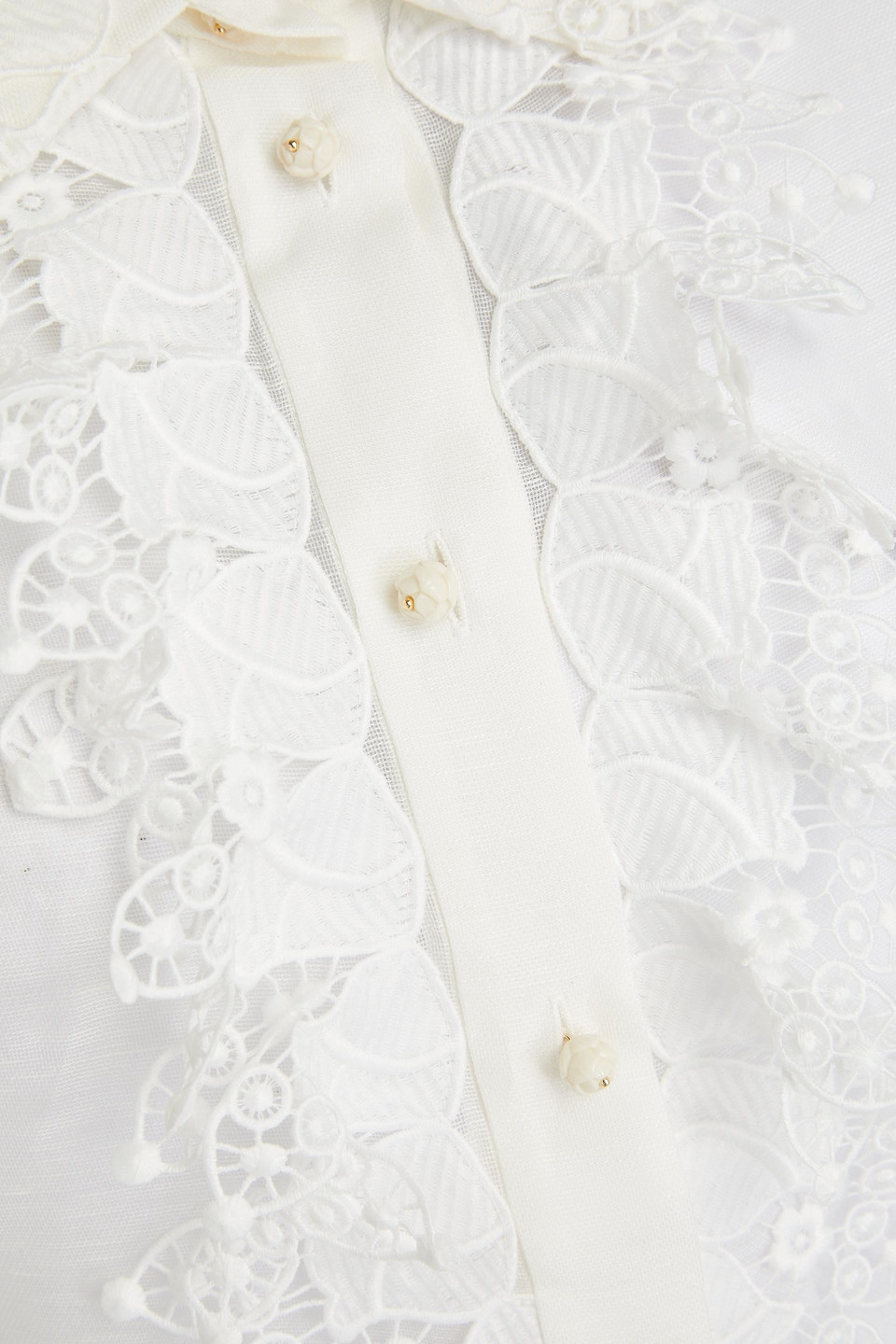 Zimmermann Lace-trimmed Linen And Silk-blend Shirt In Ivory