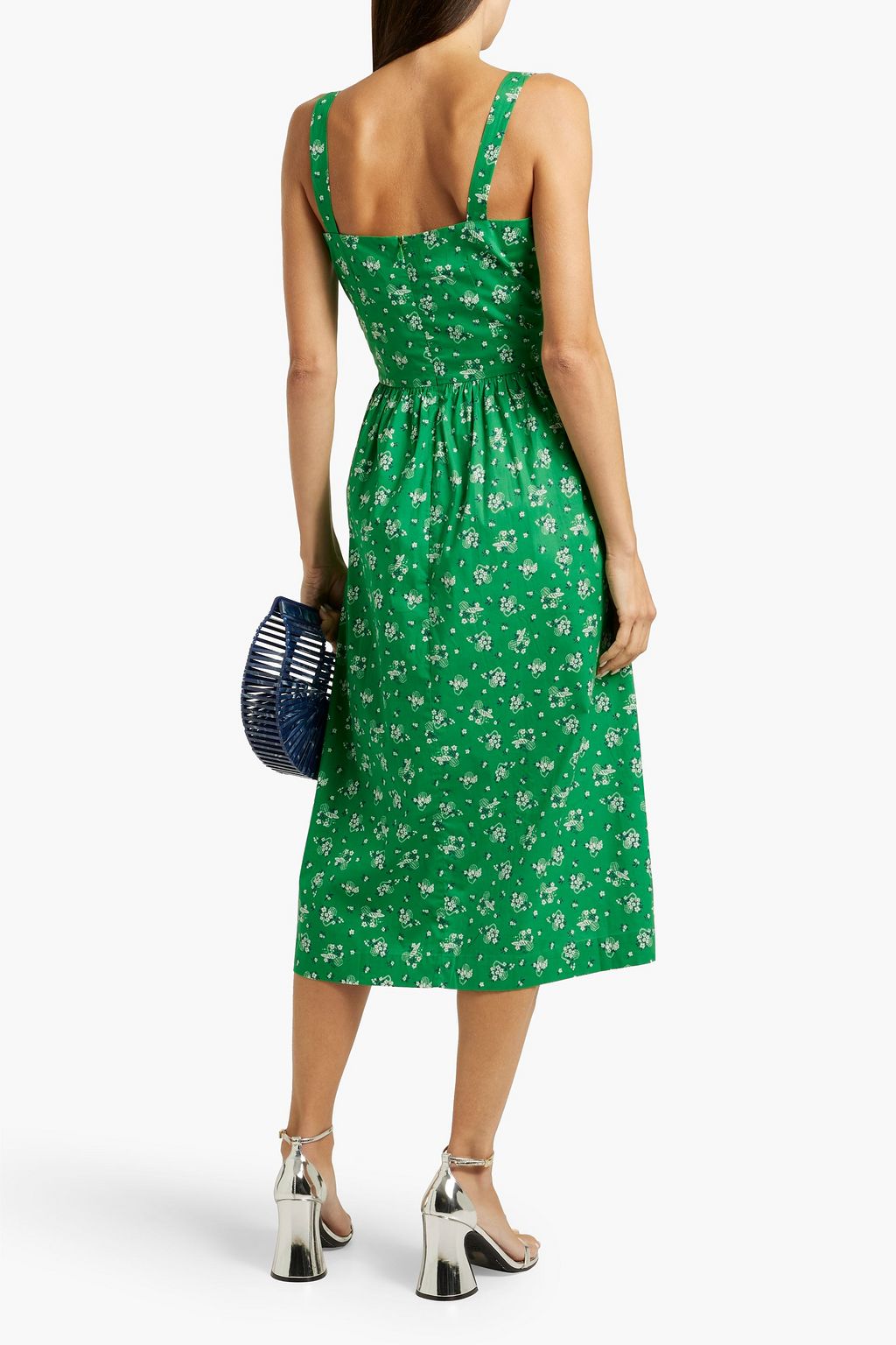 HVN Laura floral-print cotton-blend poplin midi dress