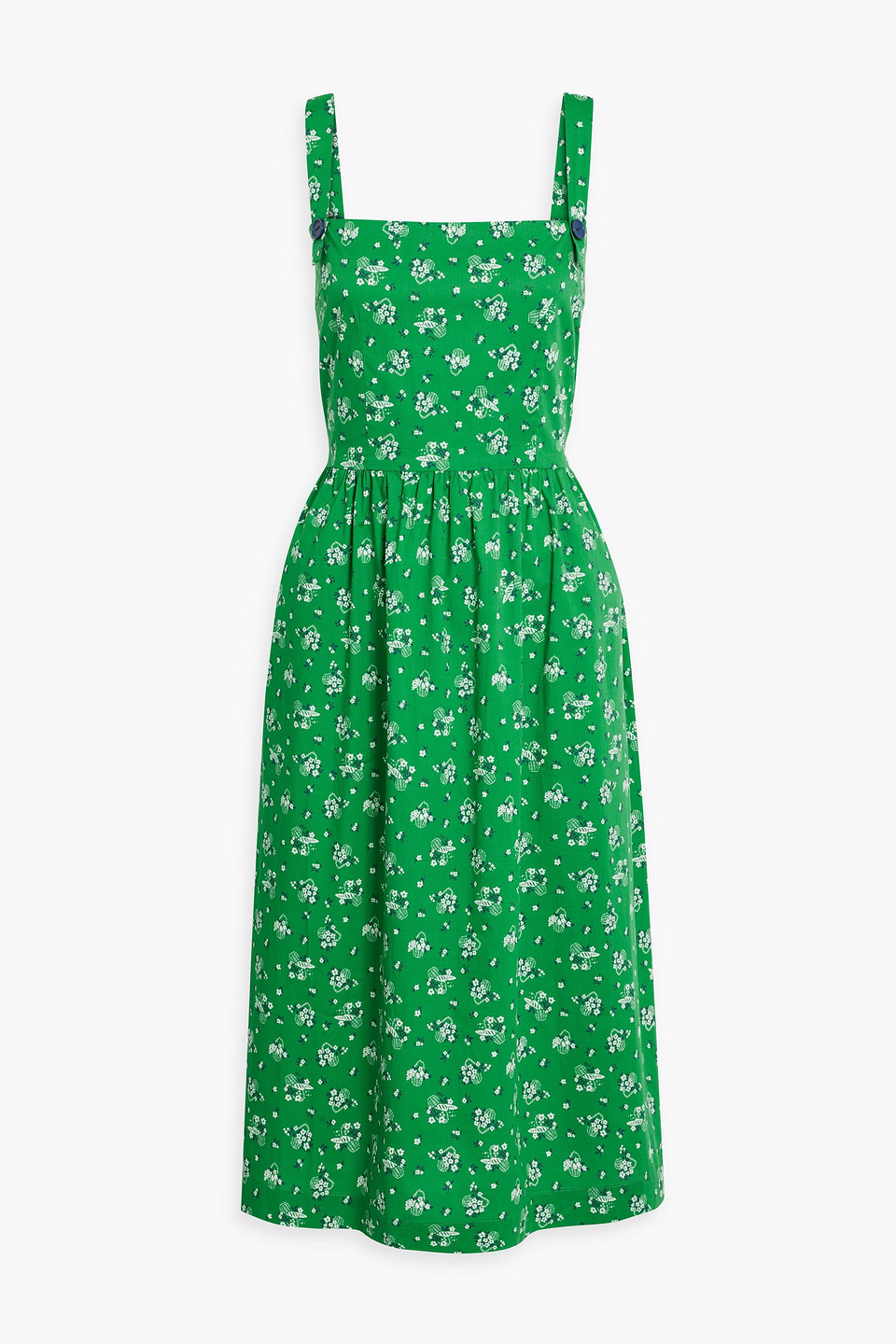 Hvn Laura Floral-print Cotton-blend Poplin Midi Dress In Green