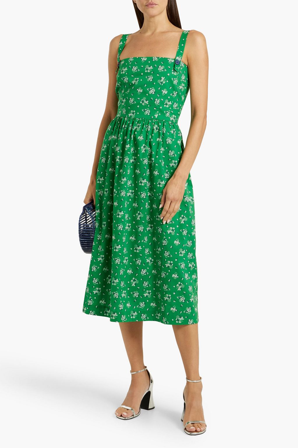 HVN Laura floral-print cotton-blend poplin midi dress