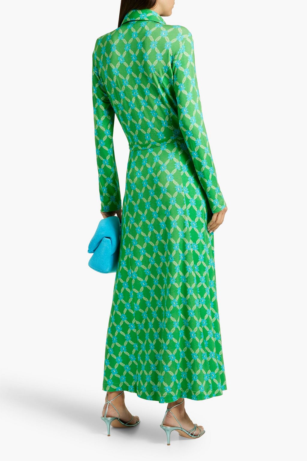 HVN Ava floral-print jersey maxi shirt dress