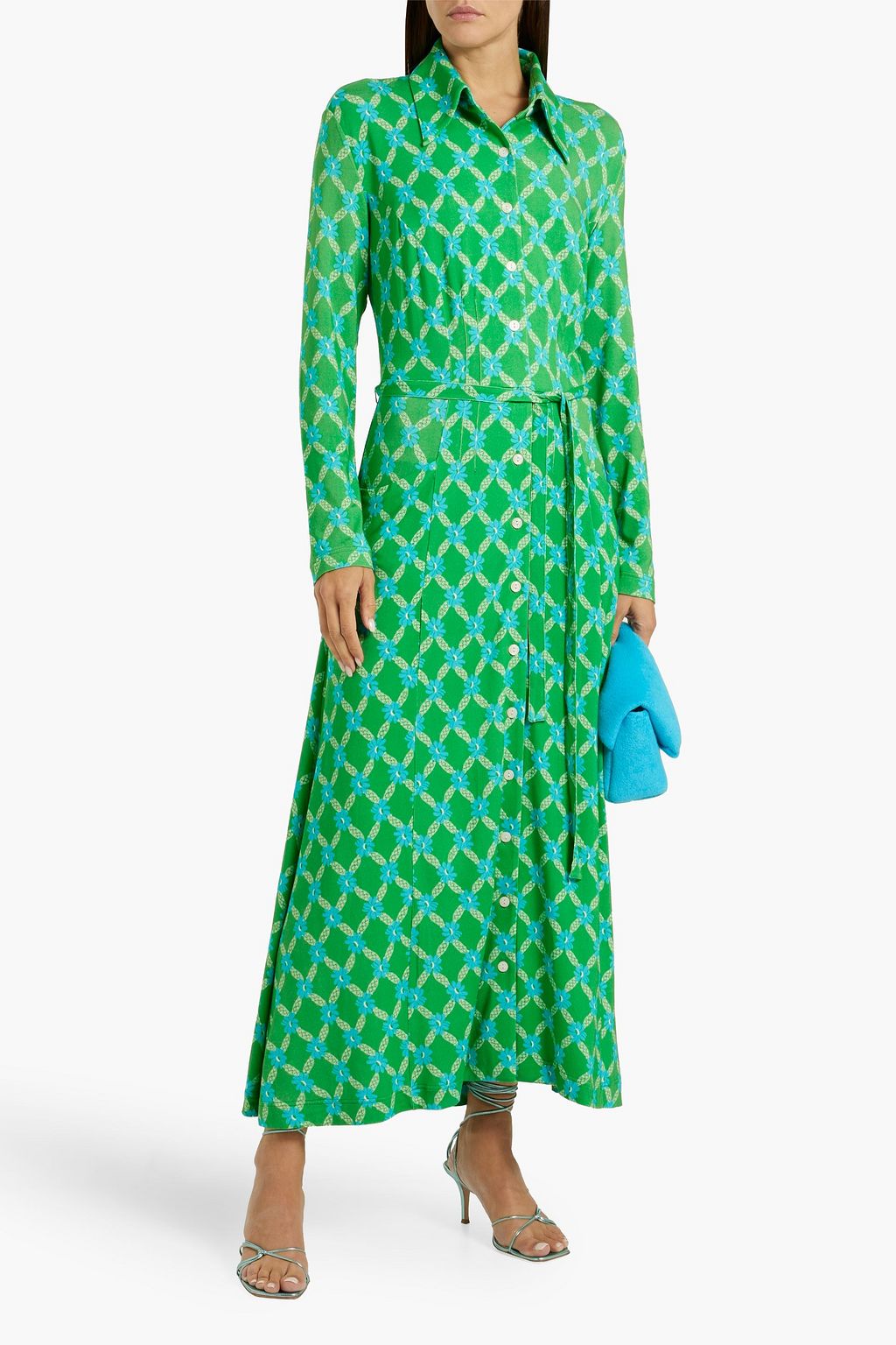 HVN Ava floral-print jersey maxi shirt dress