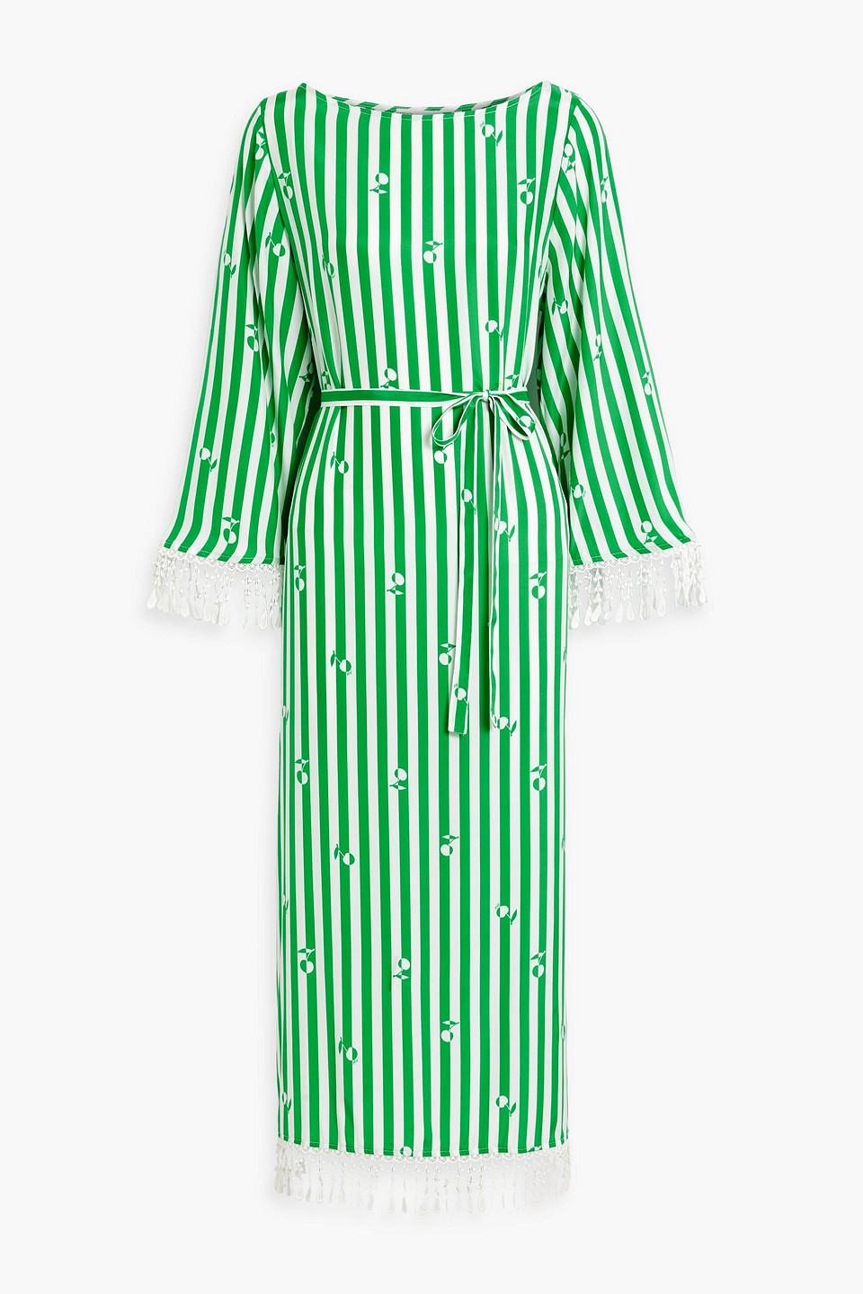 Hvn Andrea Fringed Striped Silk Maxi Dress In Green