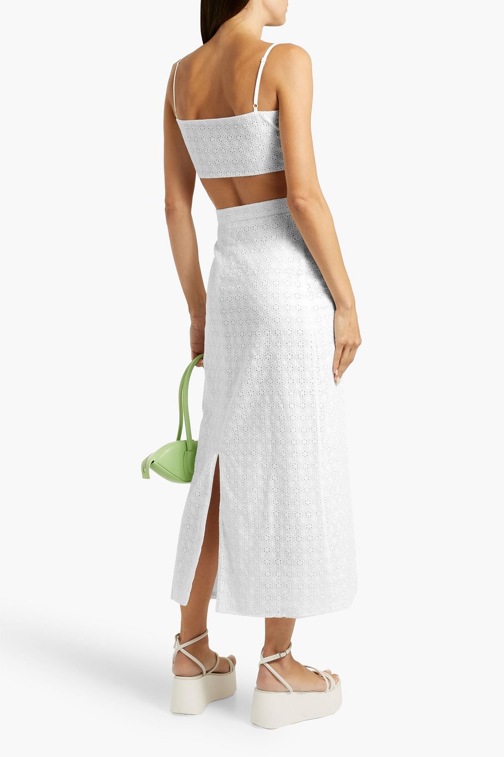 HVN Affie cropped broderie anglaise cotton top and midi skirt set