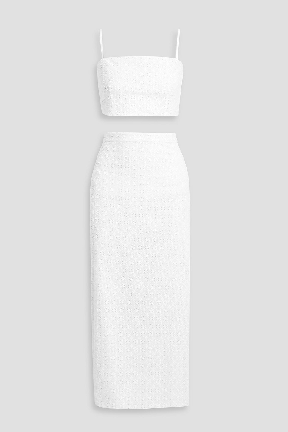 Hvn Affie Cropped Broderie Anglaise Cotton Top And Midi Skirt Set In White