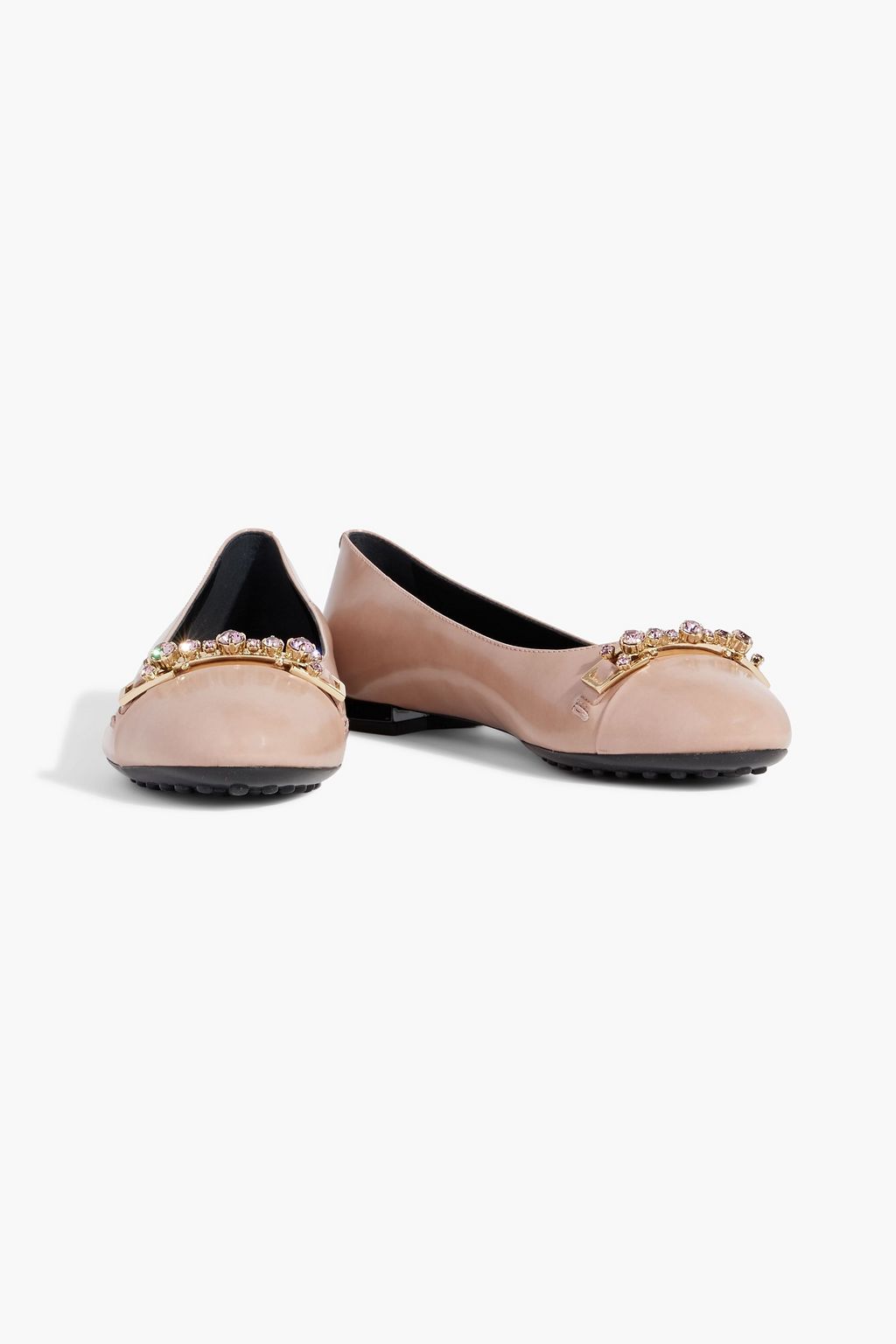 TOD'S Crystal-embellished leather ballet flats