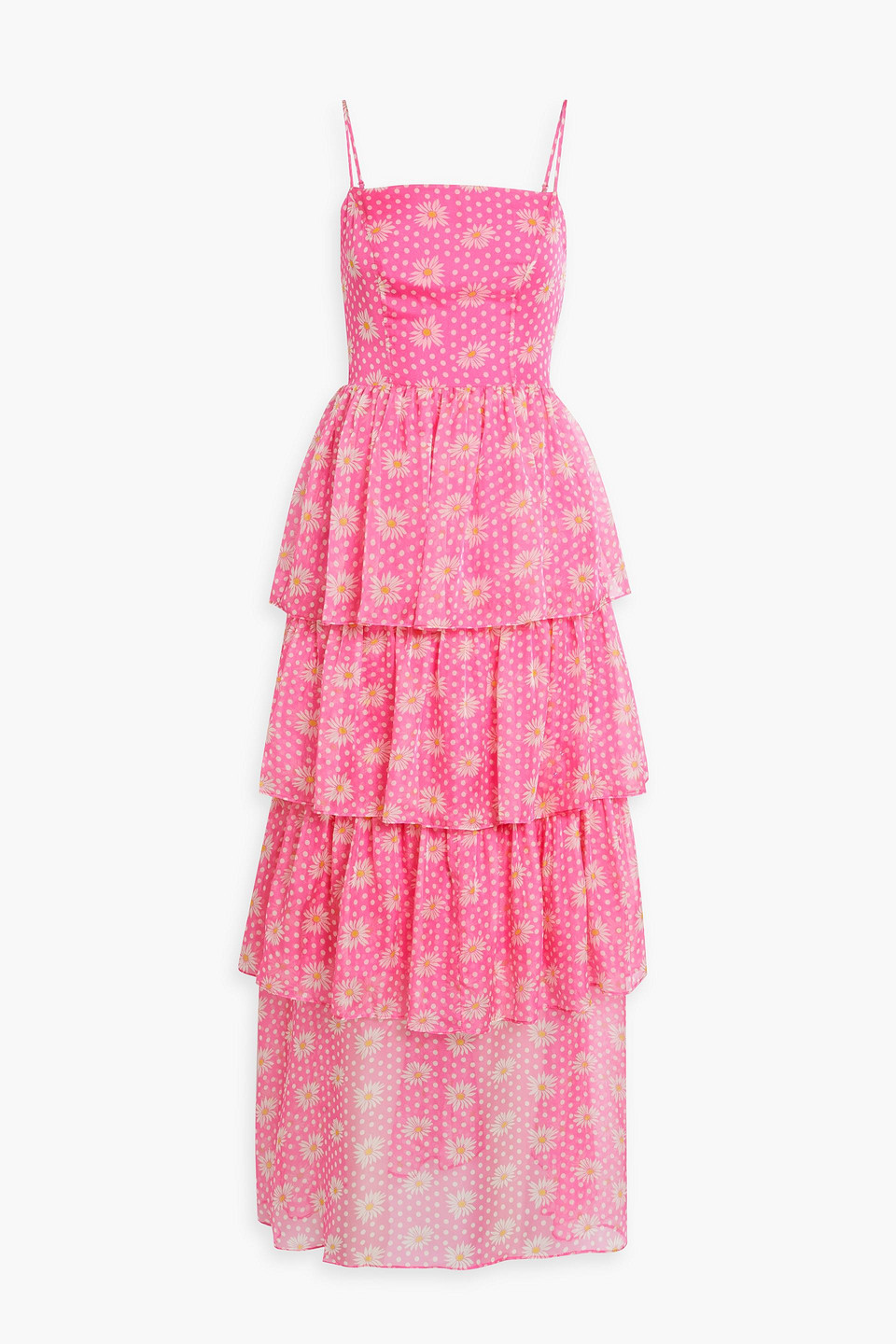 Hvn Rebekah Tiered Printed Silk-chiffon Maxi Dress In Pink