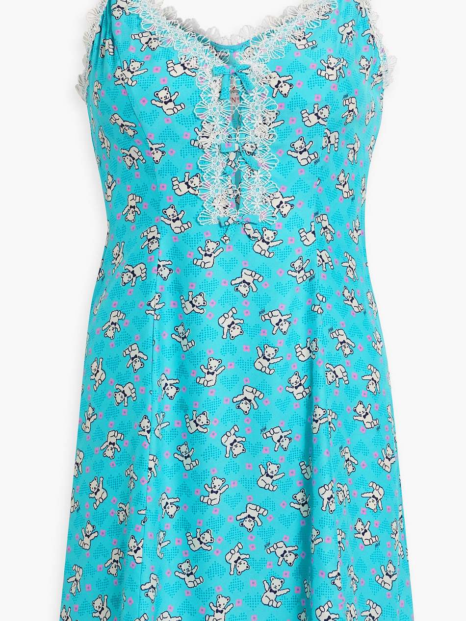 ari lace-trimmed printed silk-satin  mini dress