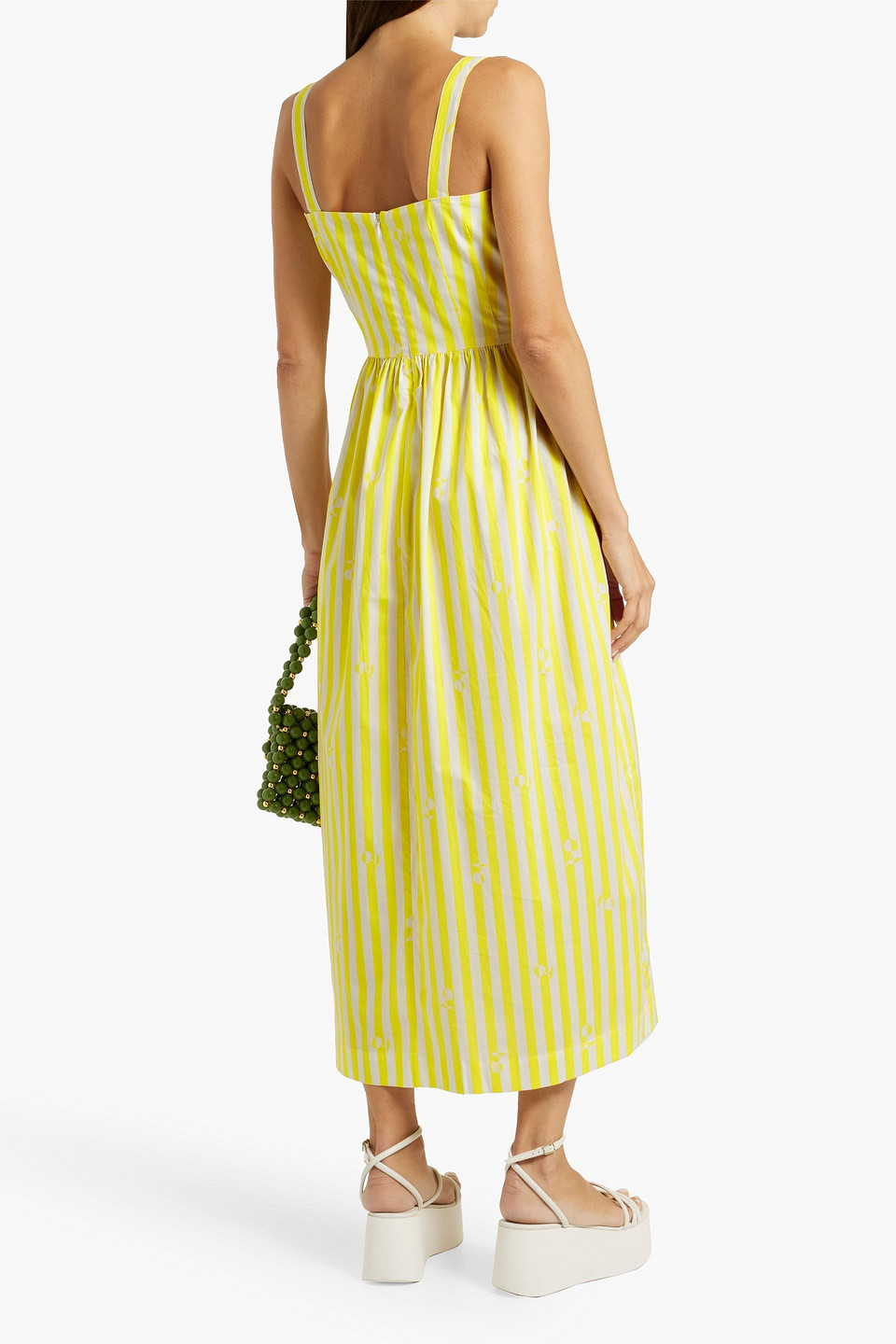 HVN LAURA STRIPED COTTON-POPLIN MIDI DRESS