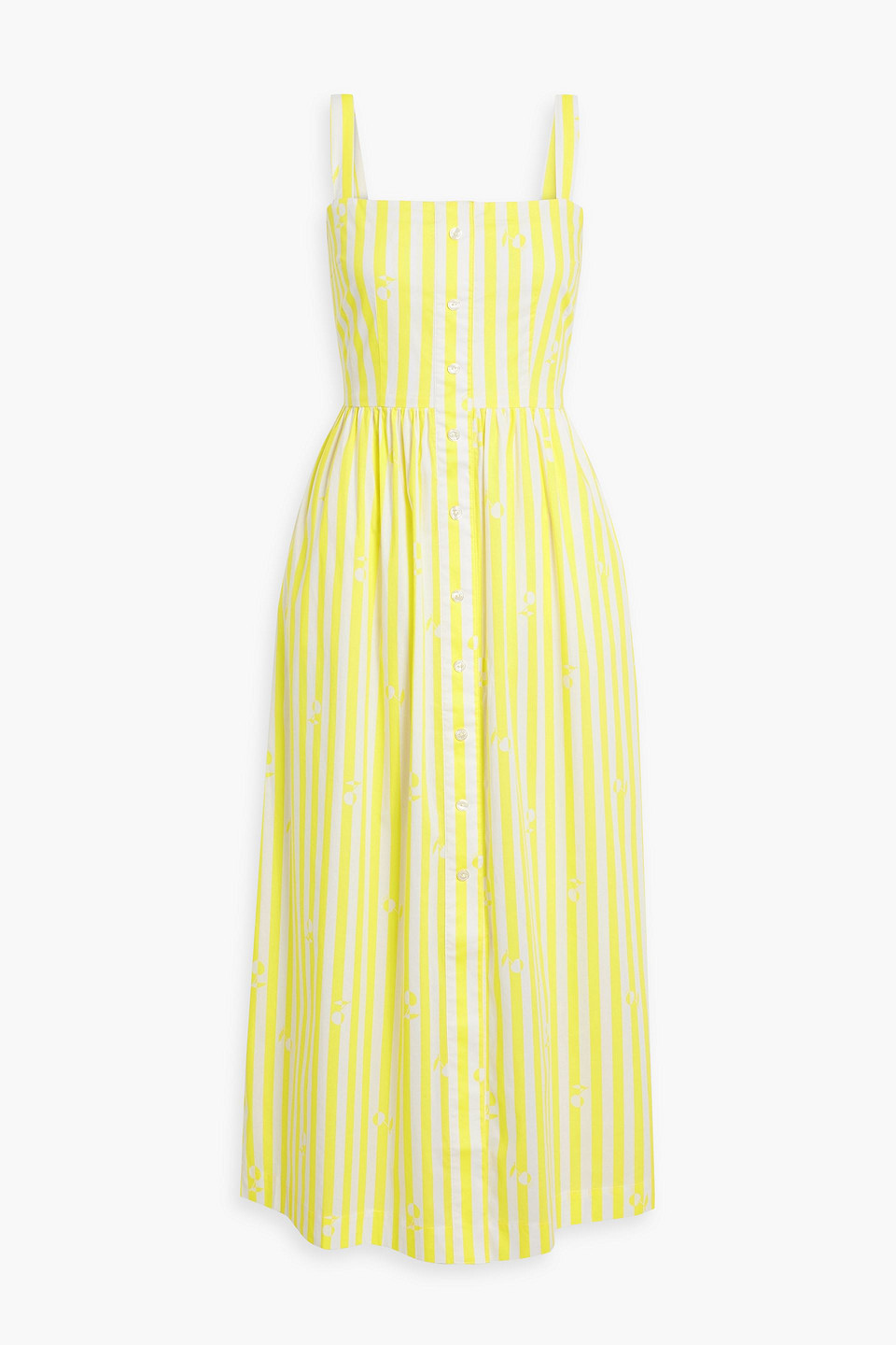 Hvn Laura Striped Cotton-poplin Midi Dress In Yellow