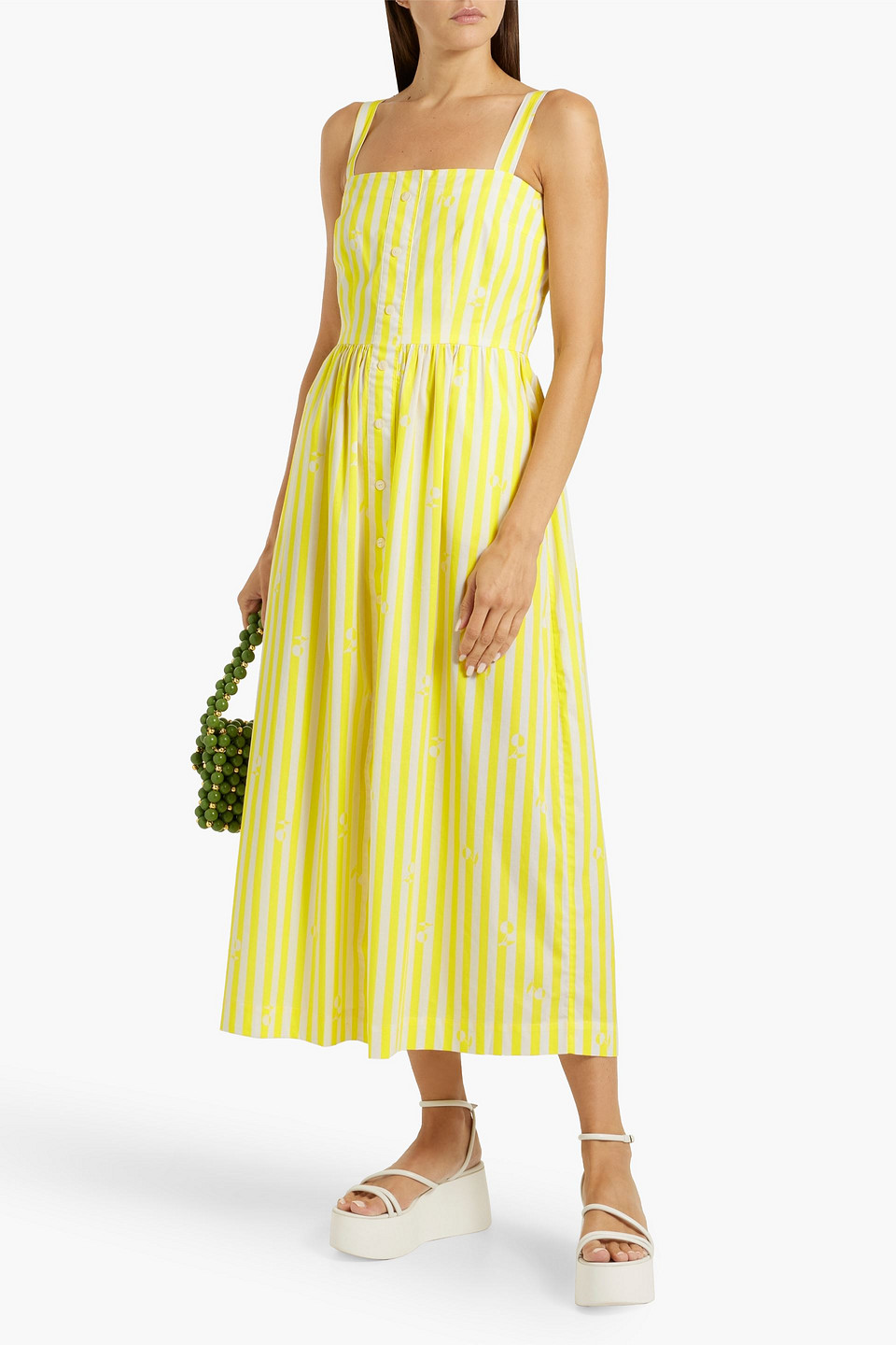HVN LAURA STRIPED COTTON-POPLIN MIDI DRESS