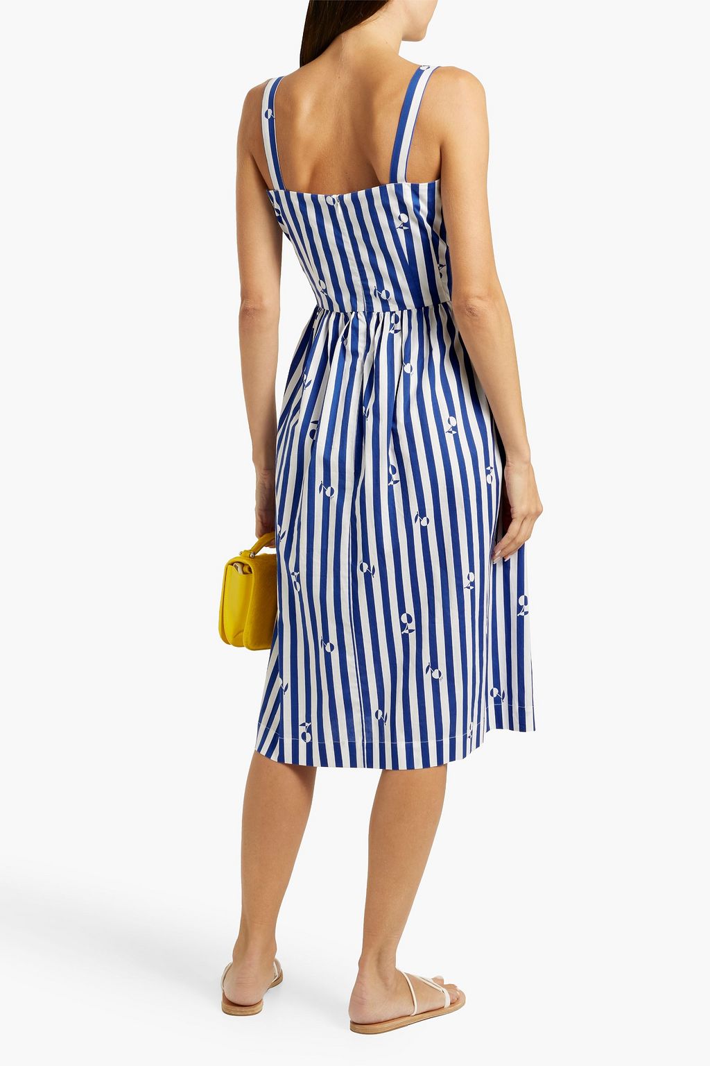 HVN Laura striped cotton-poplin midi dress