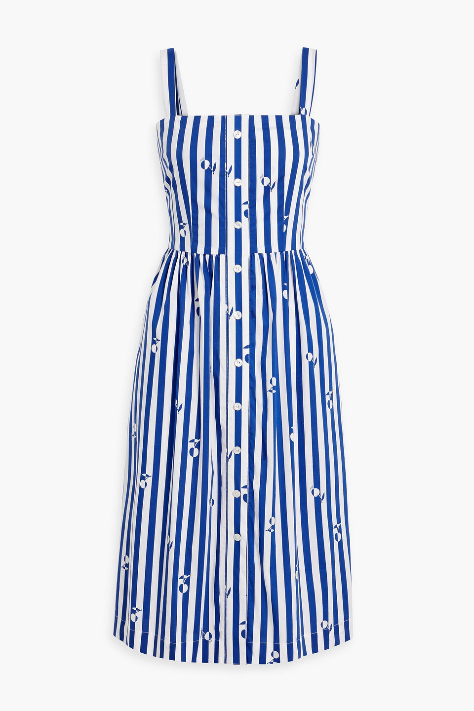 Hvn Laura Striped Cotton-poplin Midi Dress In Blue