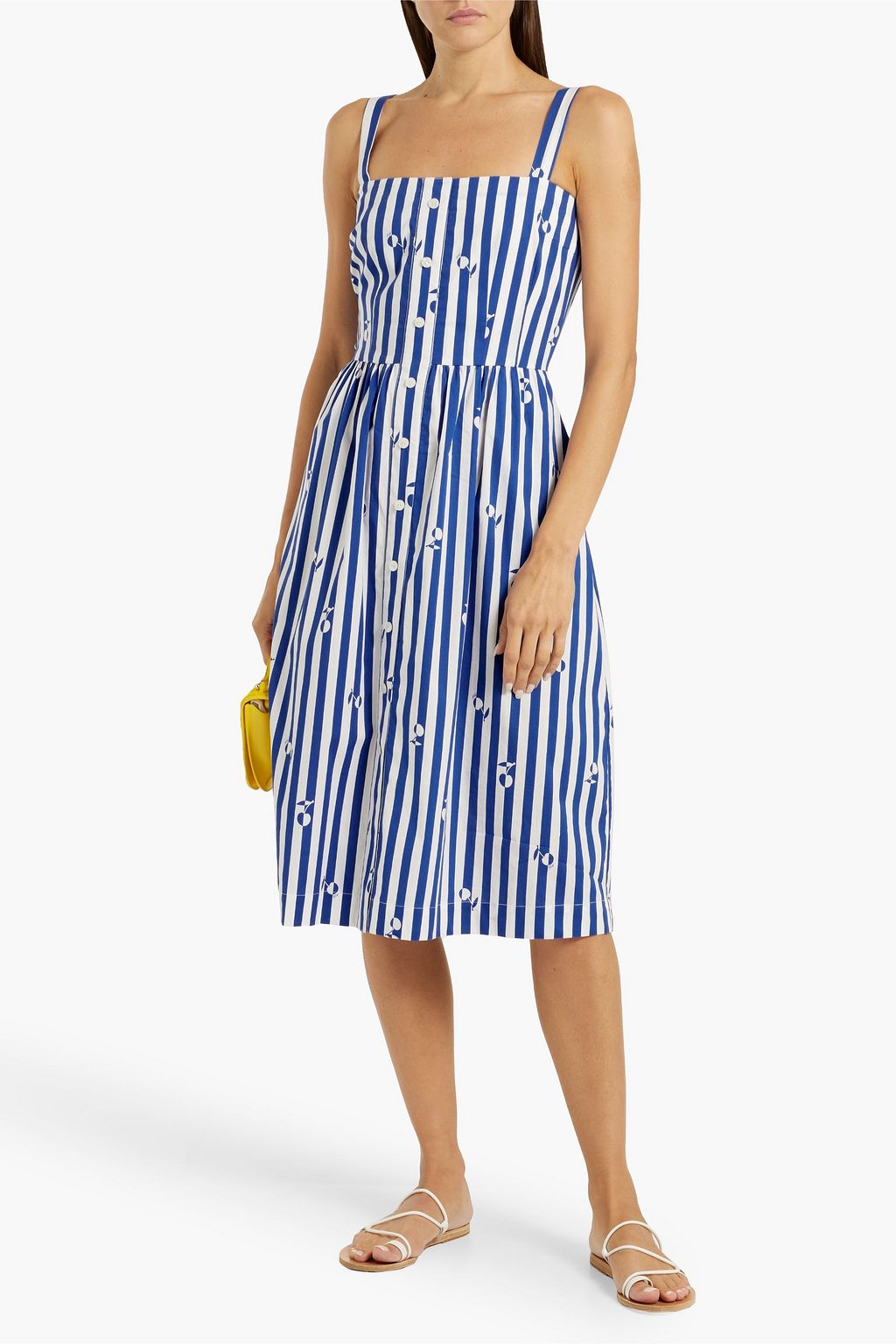 HVN Laura striped cotton-poplin midi dress