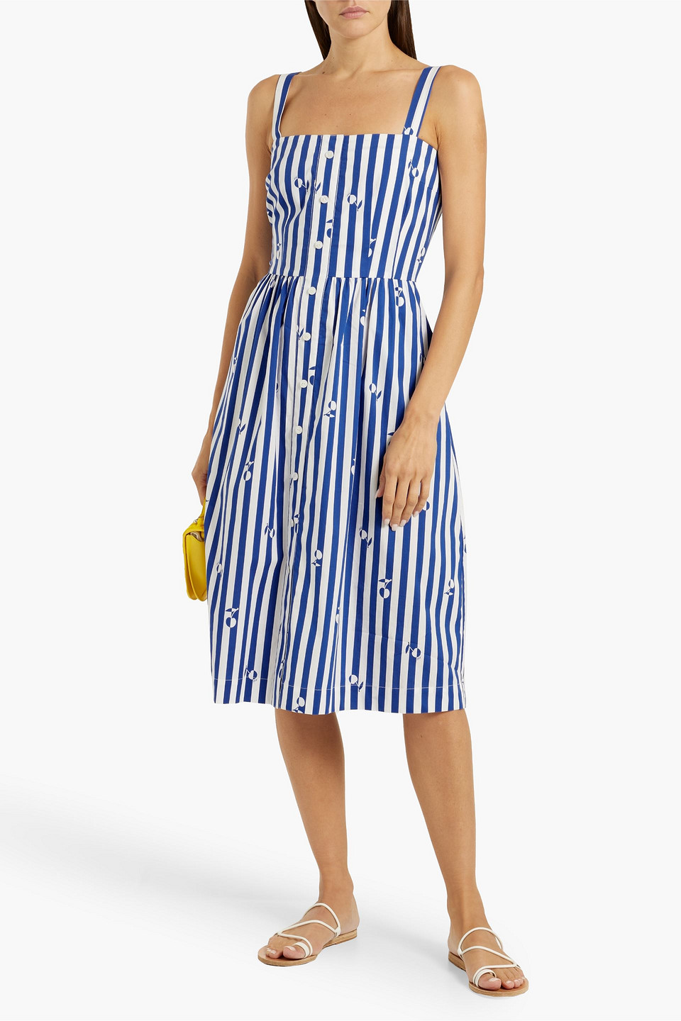 HVN LAURA STRIPED COTTON-POPLIN MIDI DRESS