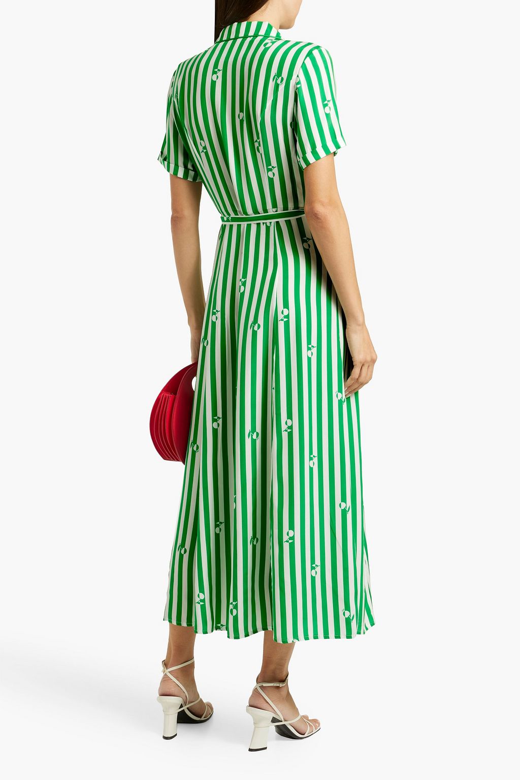 HVN Maria striped silk midi shirt dress